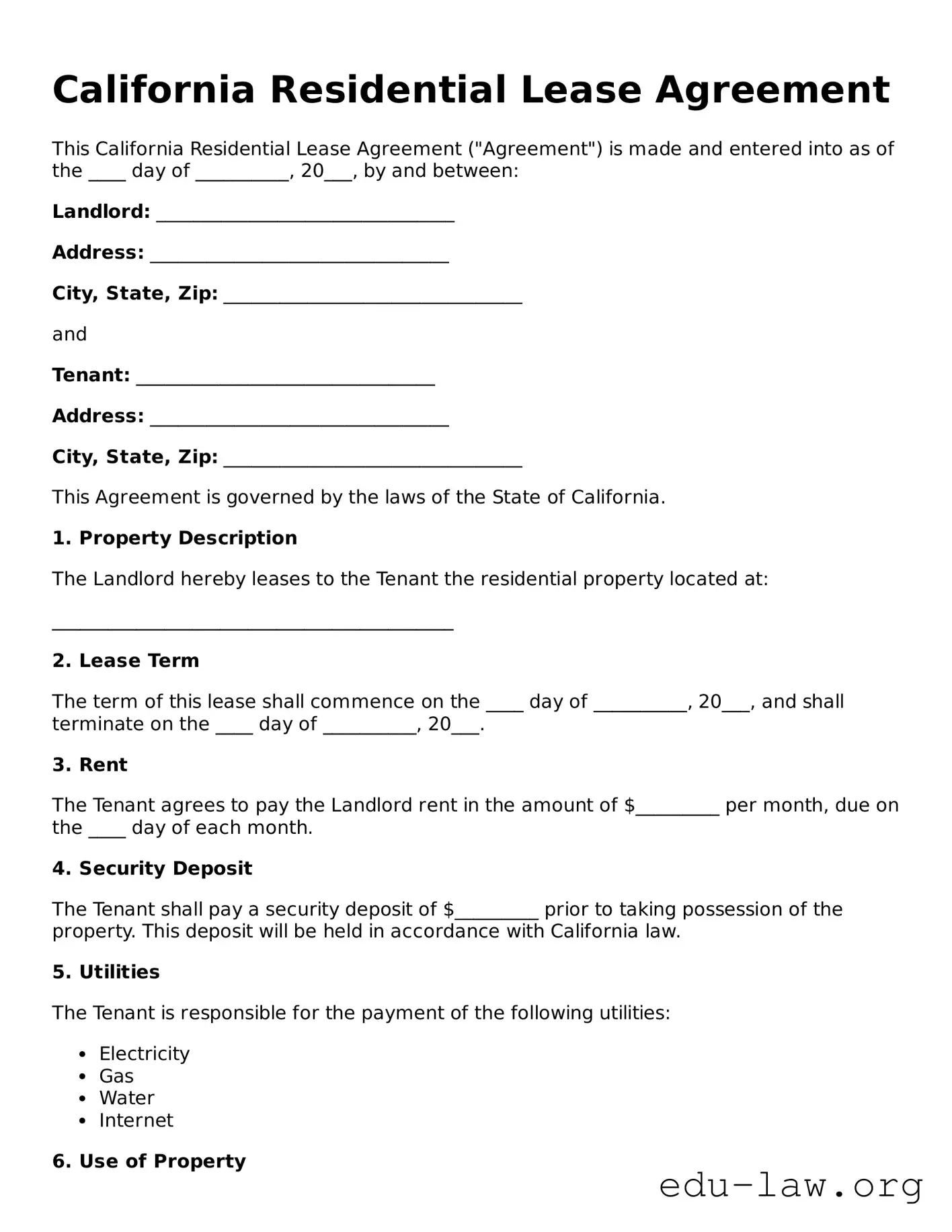 Legal  Residential Lease Agreement Template for California