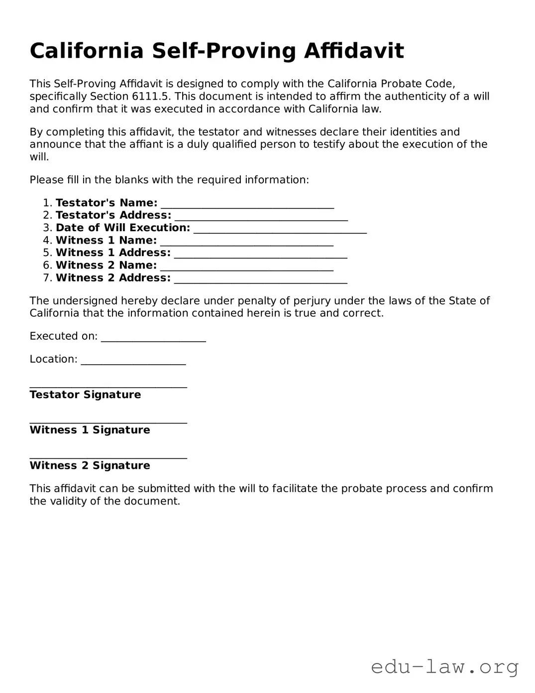 Legal  Self-Proving Affidavit Template for California