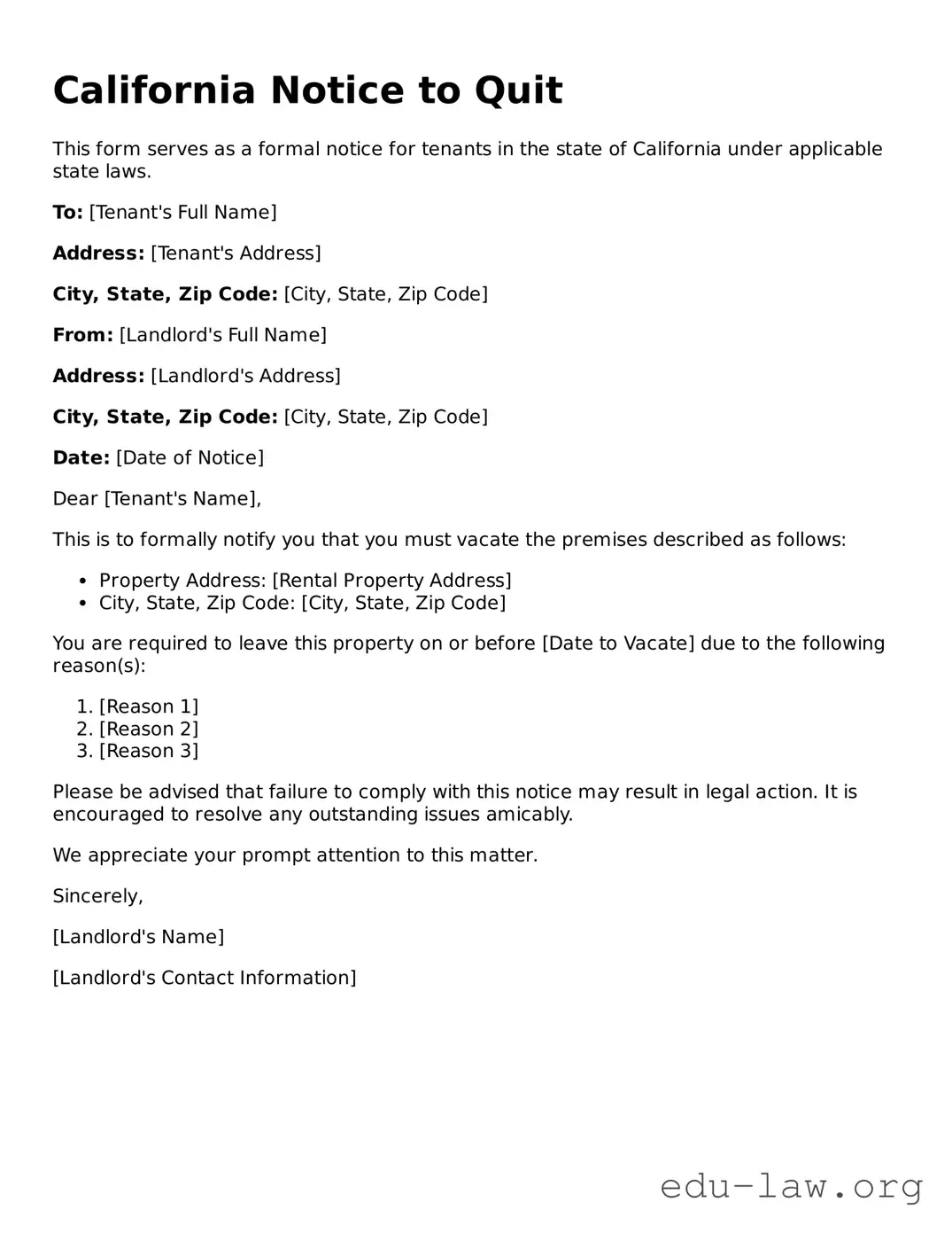 Legal  Notice to Quit Template for California