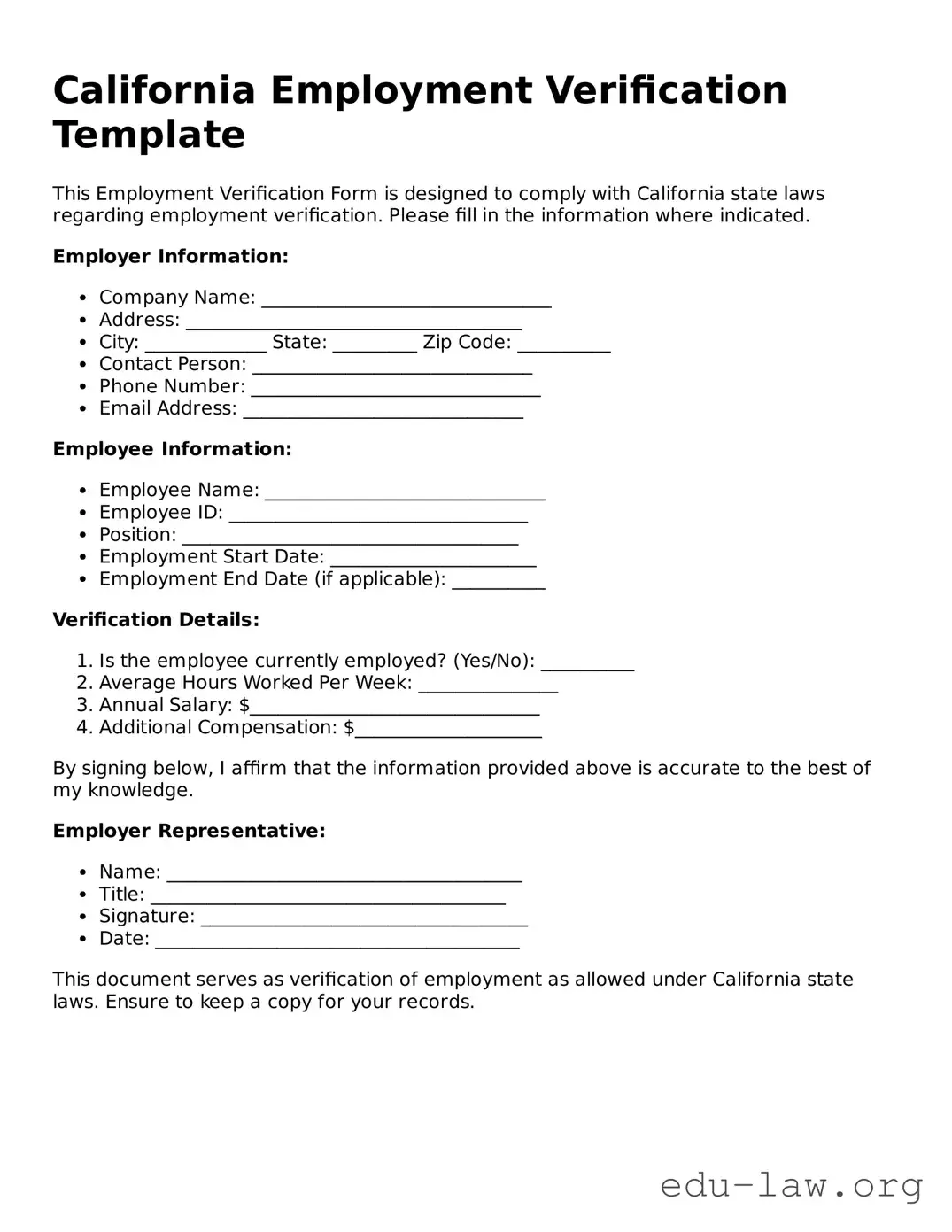 Legal  Employment Verification Template for California