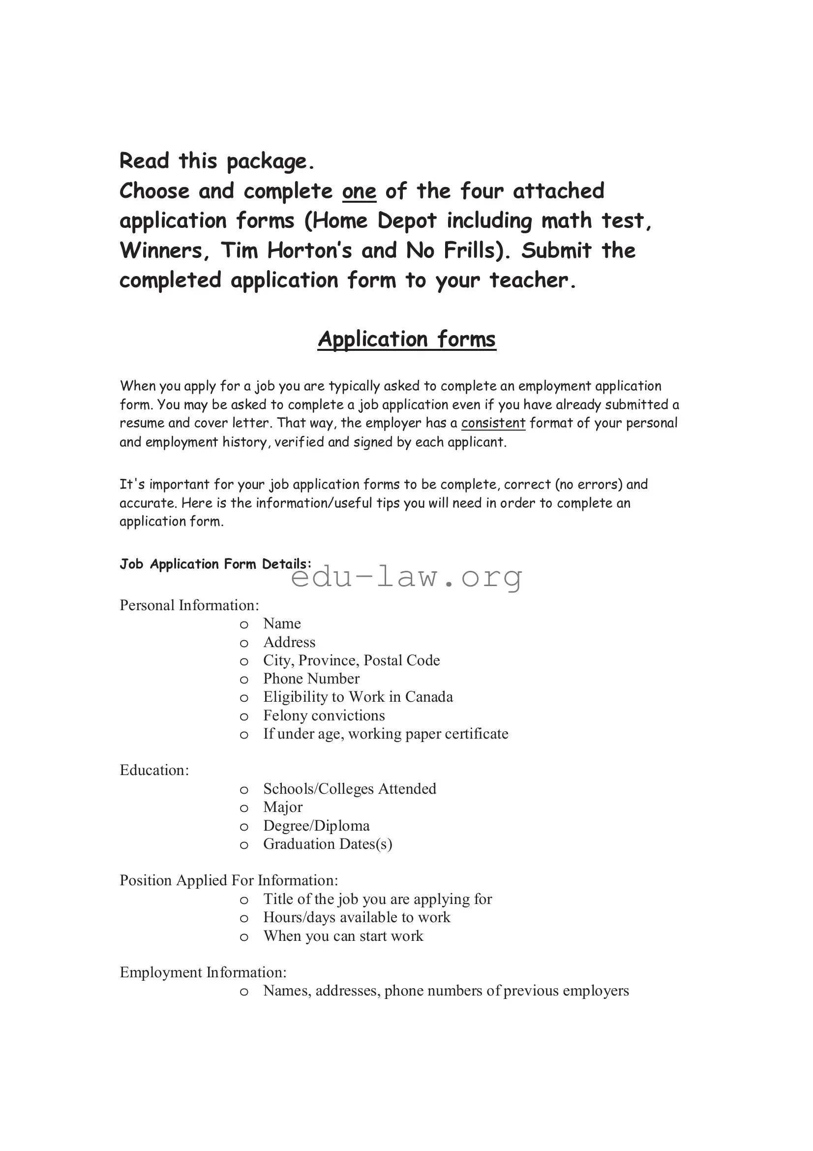 Fill in Your Home Depot Application Template