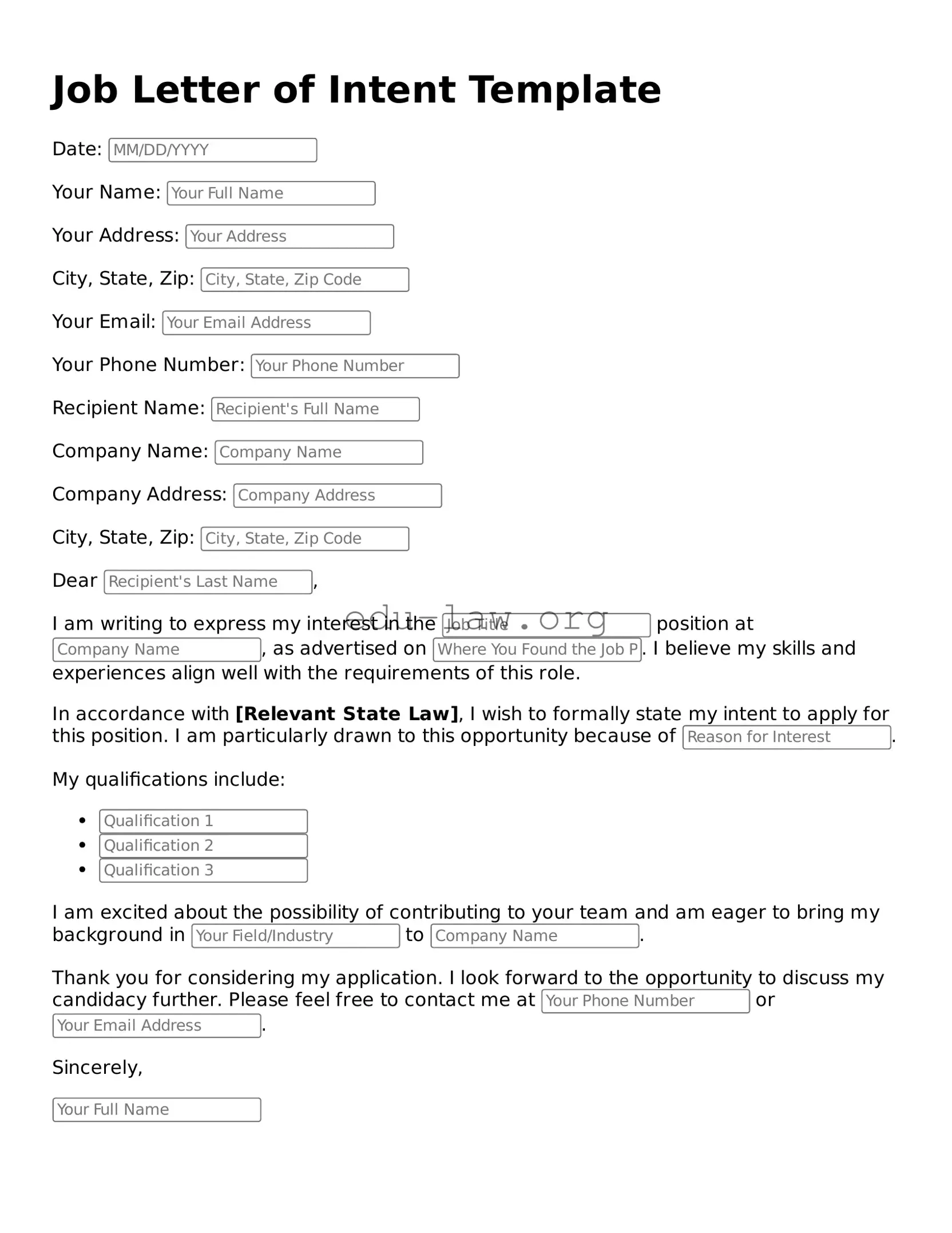 Job Letter of Intent Template