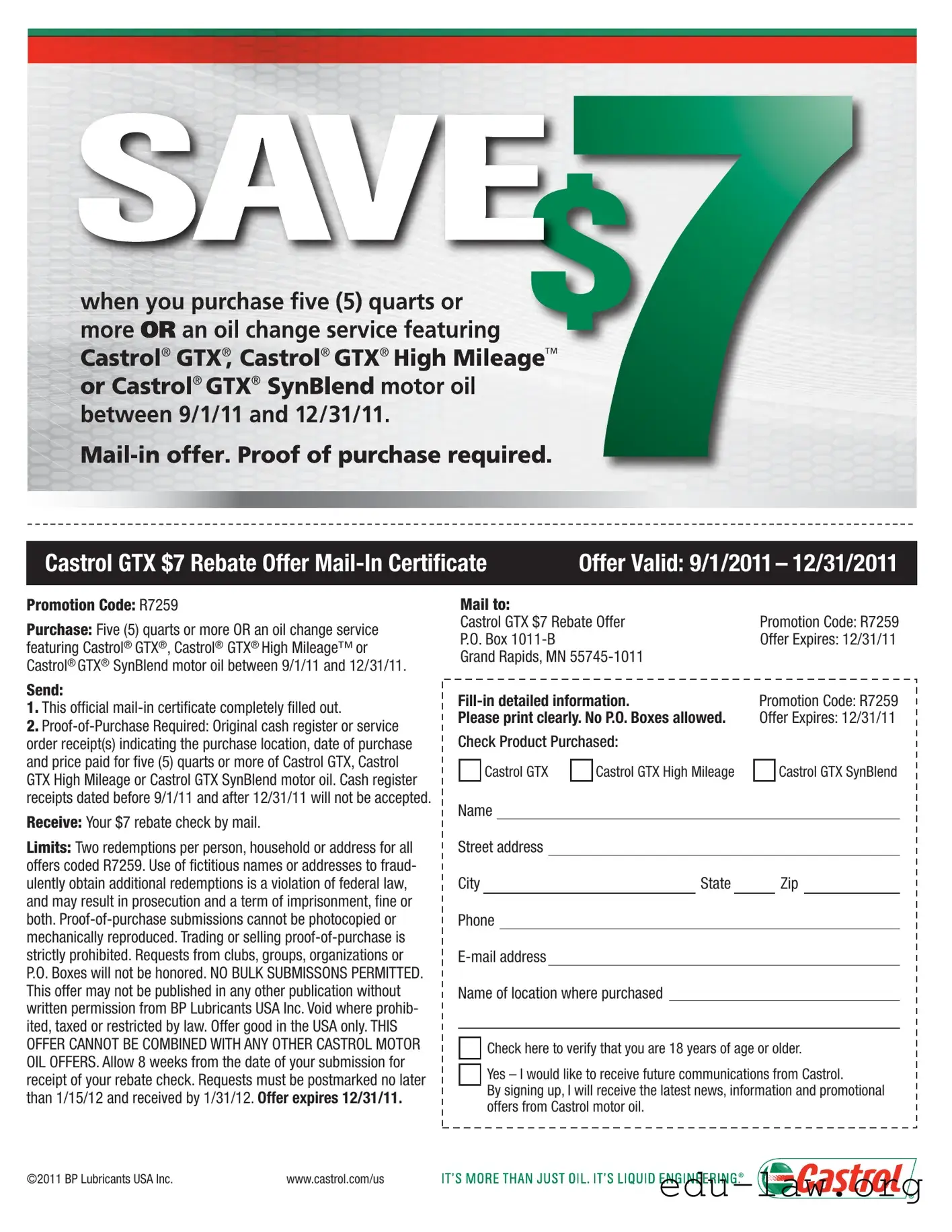 Fill in Your Castrol Oil Promotion Template