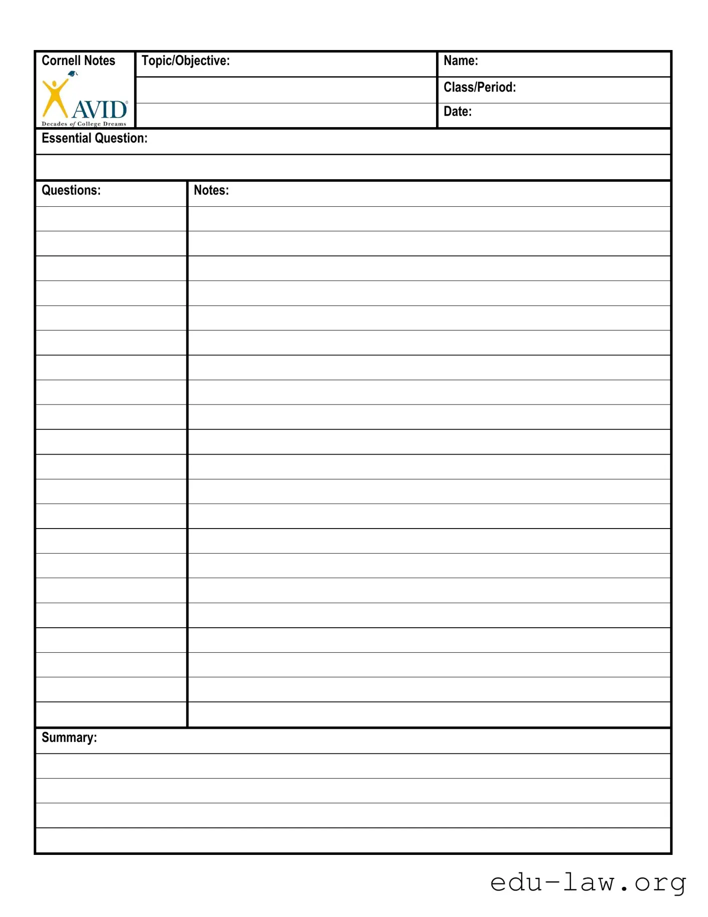 Fill in Your Essential Question Cornell Template