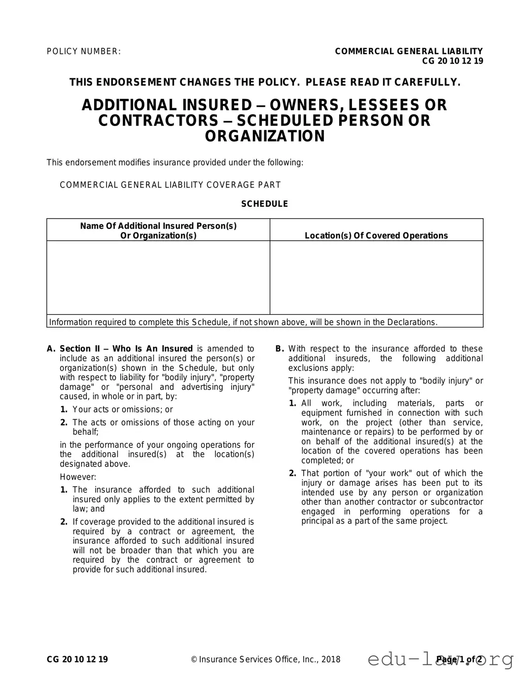 Fill in Your Cg 20 10 07 04 Liability Endorsement Template