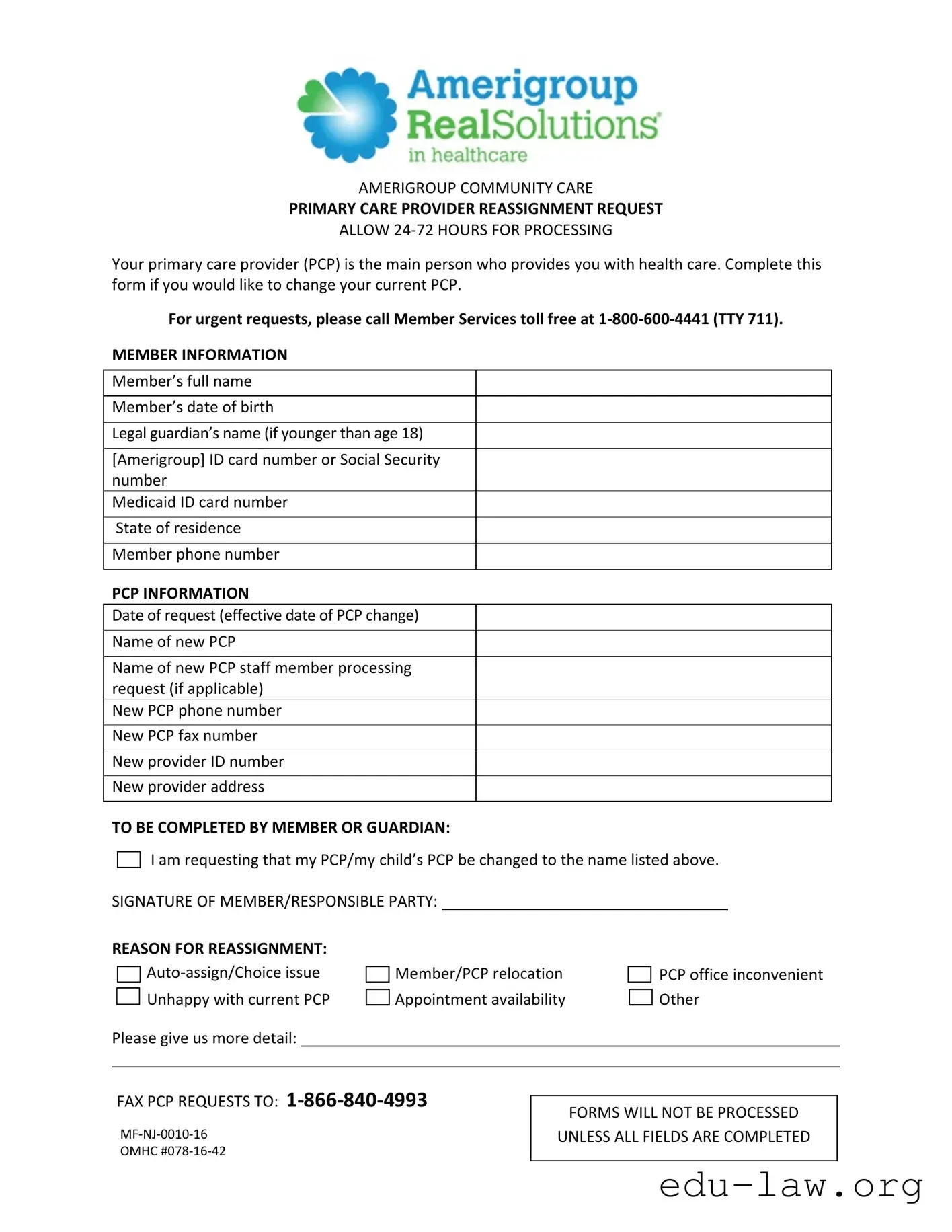 Fill in Your Change Pcp Amerigroup Template