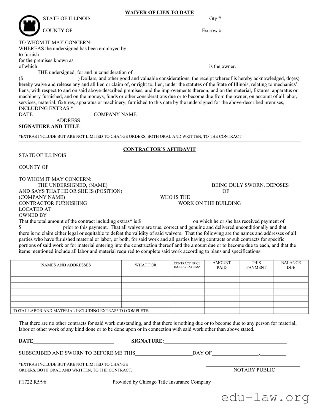 Fill in Your Chicago Title Waiver Format Template