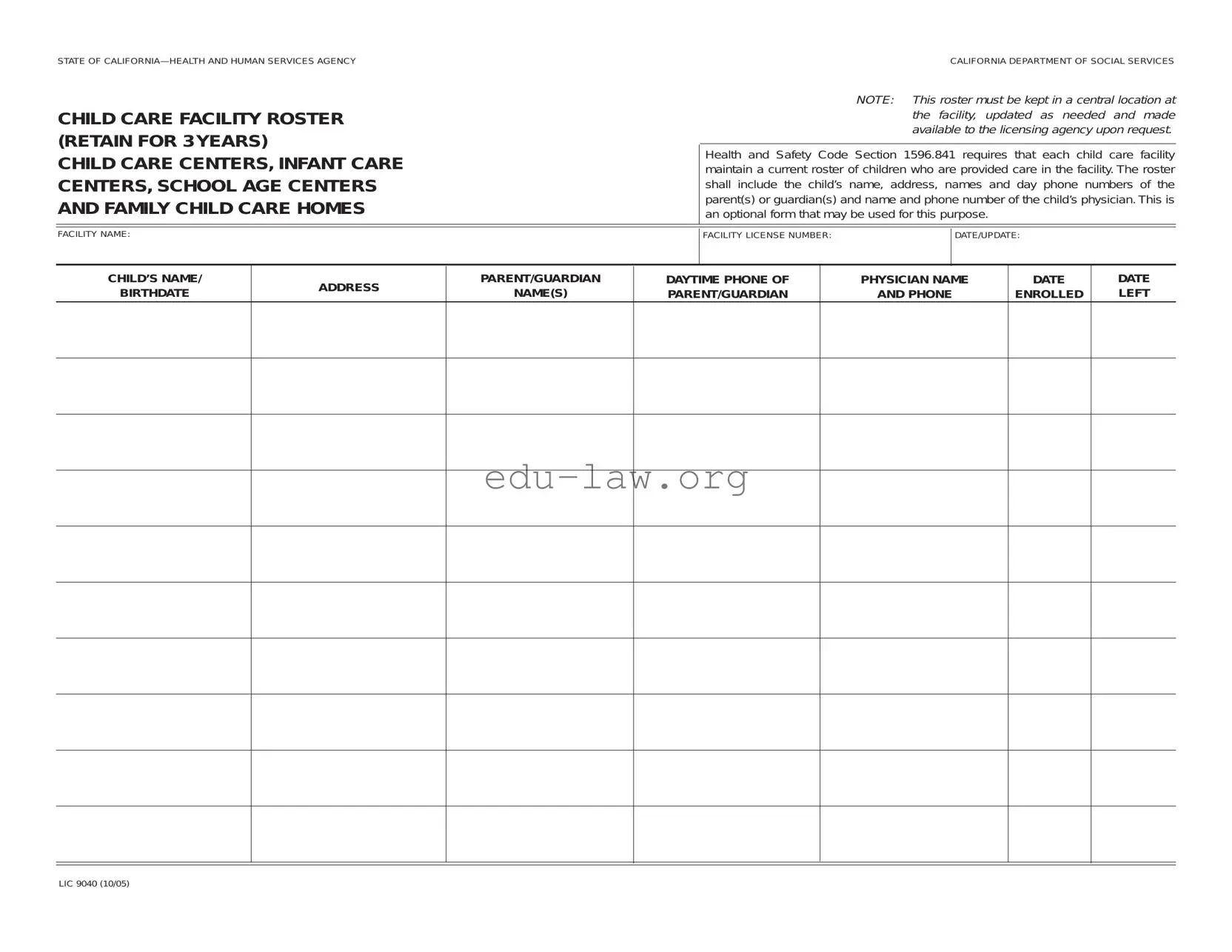 Fill in Your Lic 9040 Template