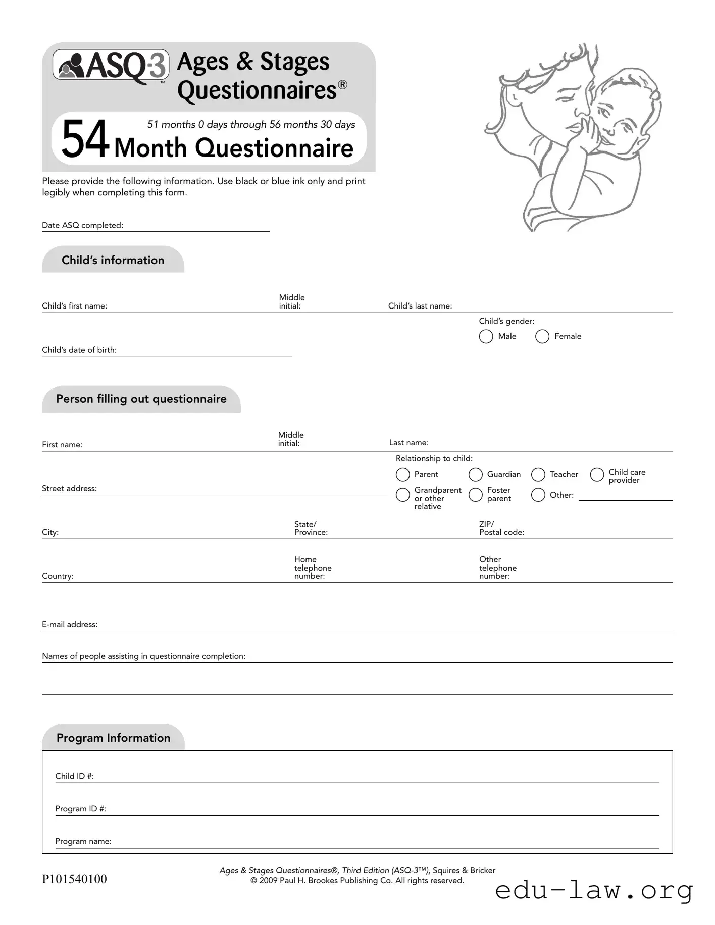 Fill in Your Asq 54 Month Questionnaire Template