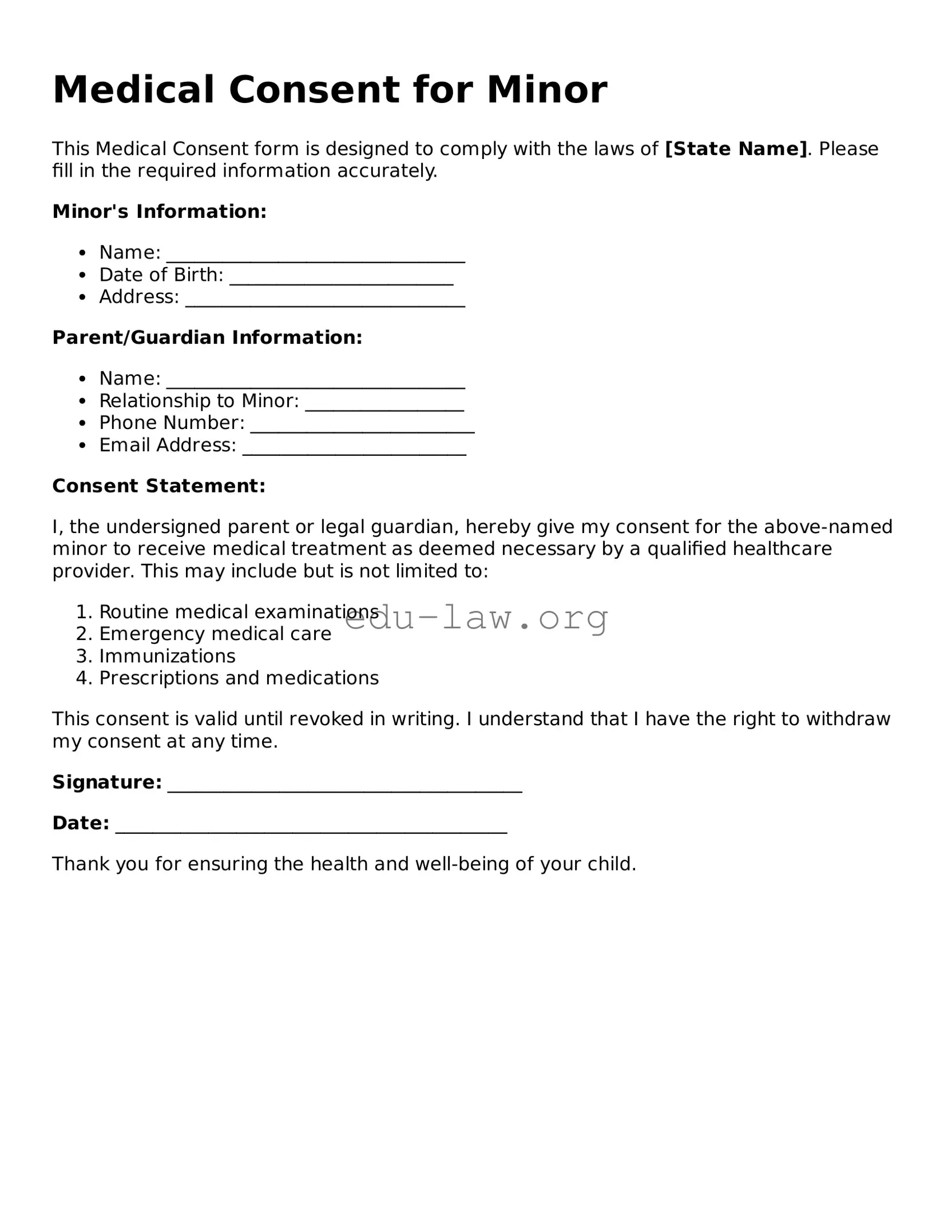 Medical Consent for Minor Template