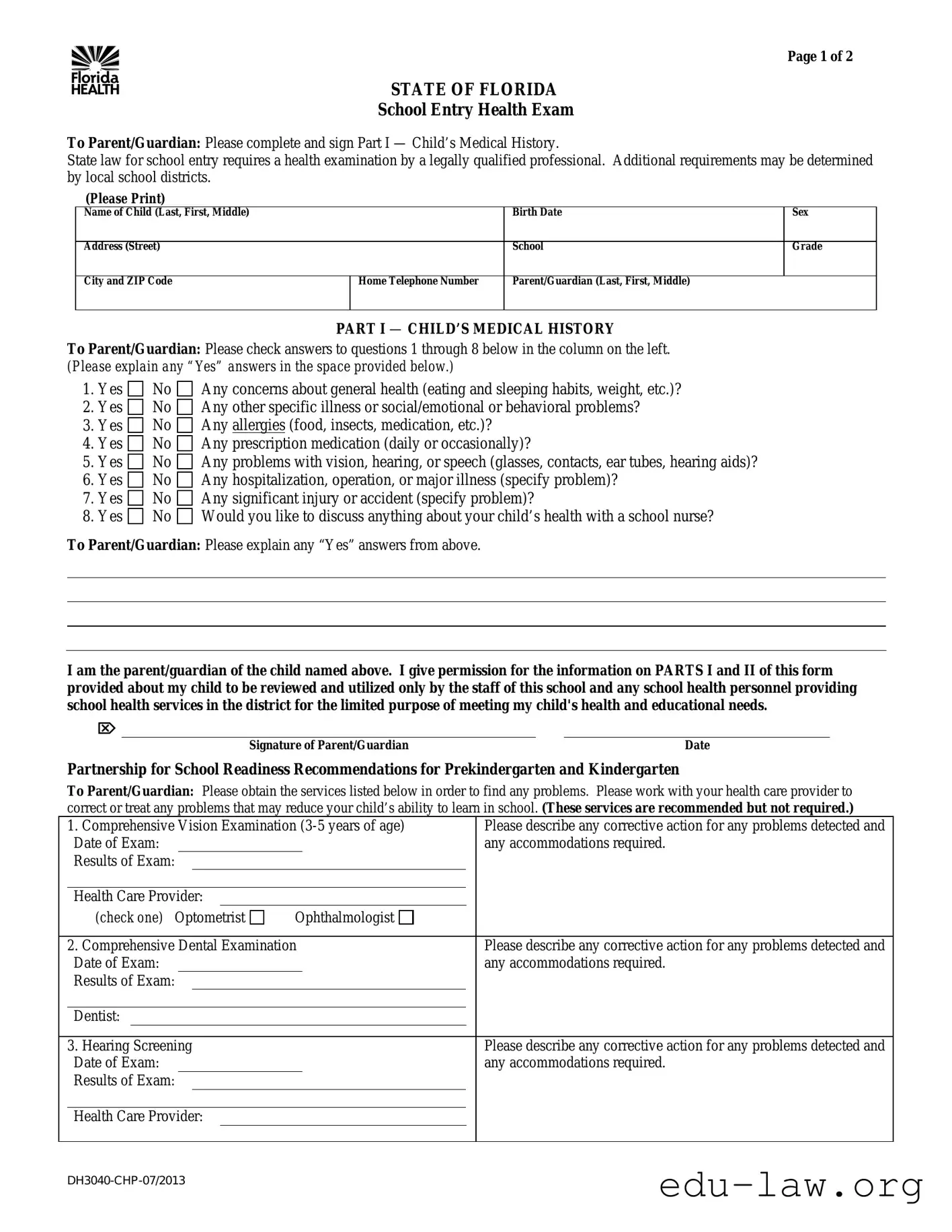 Fill in Your Florida Health Template