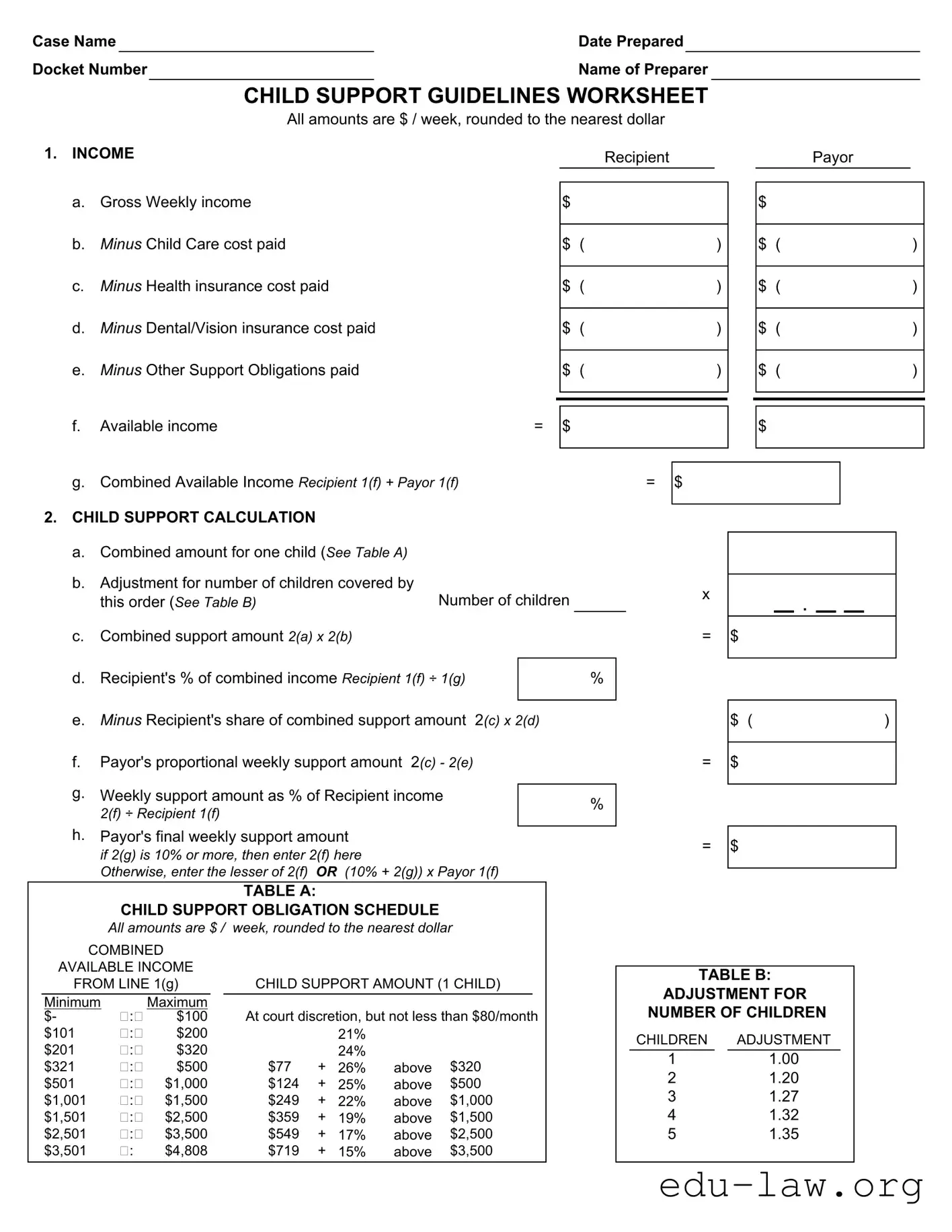 Fill in Your Child Support Worksheet Template