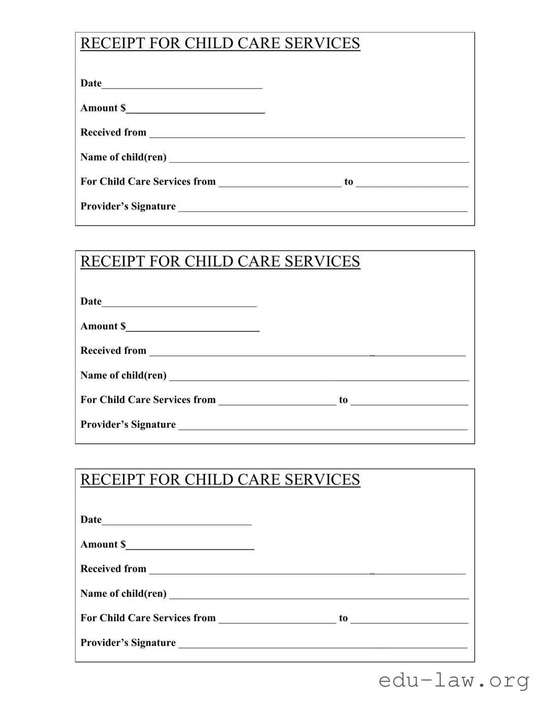 Fill in Your Childcare Receipt Template