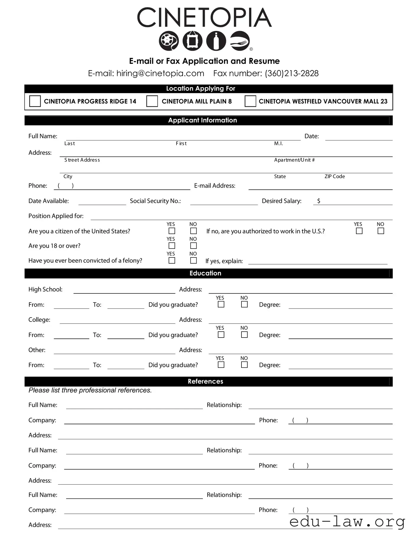 Fill in Your Cinetopia Application Template