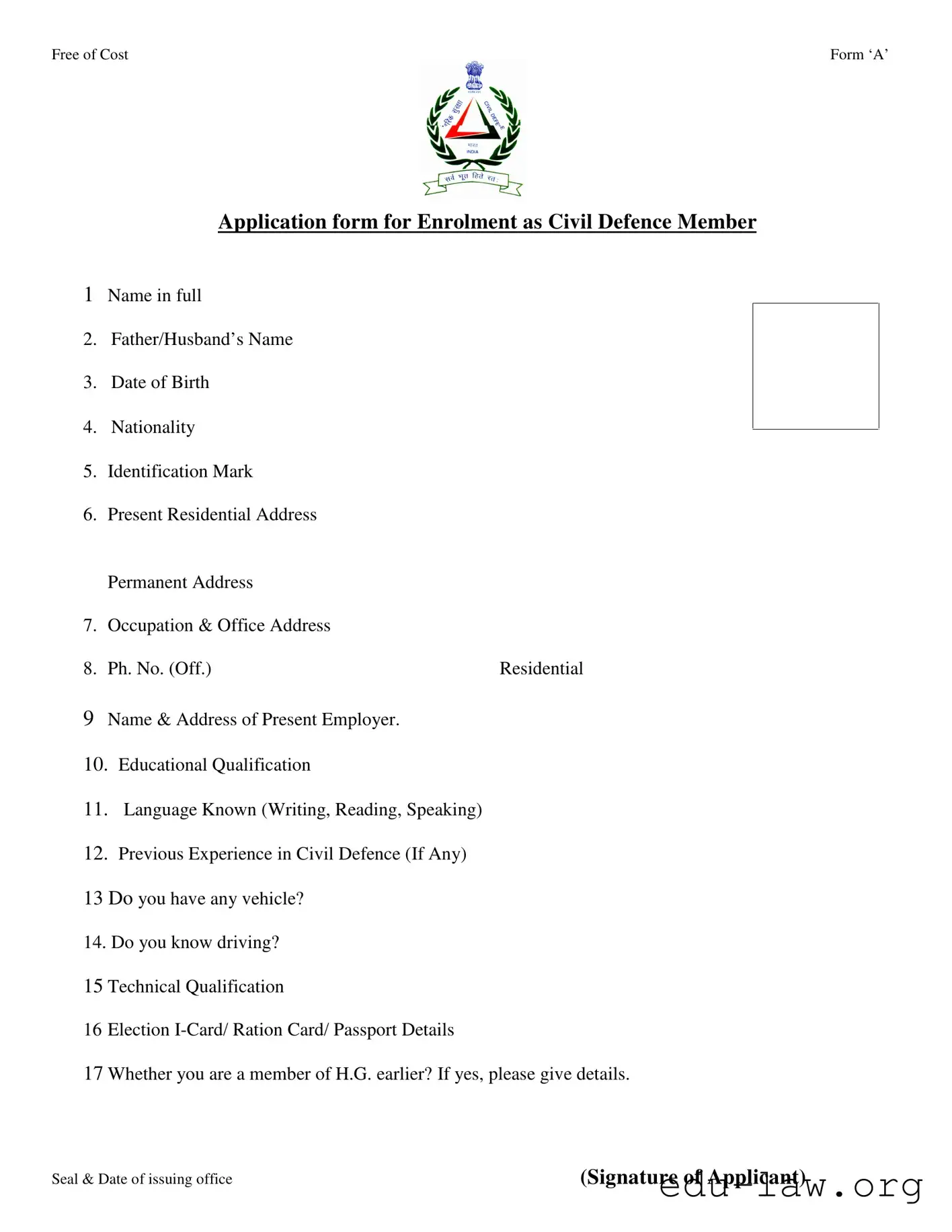 Fill in Your Civil Defence Template