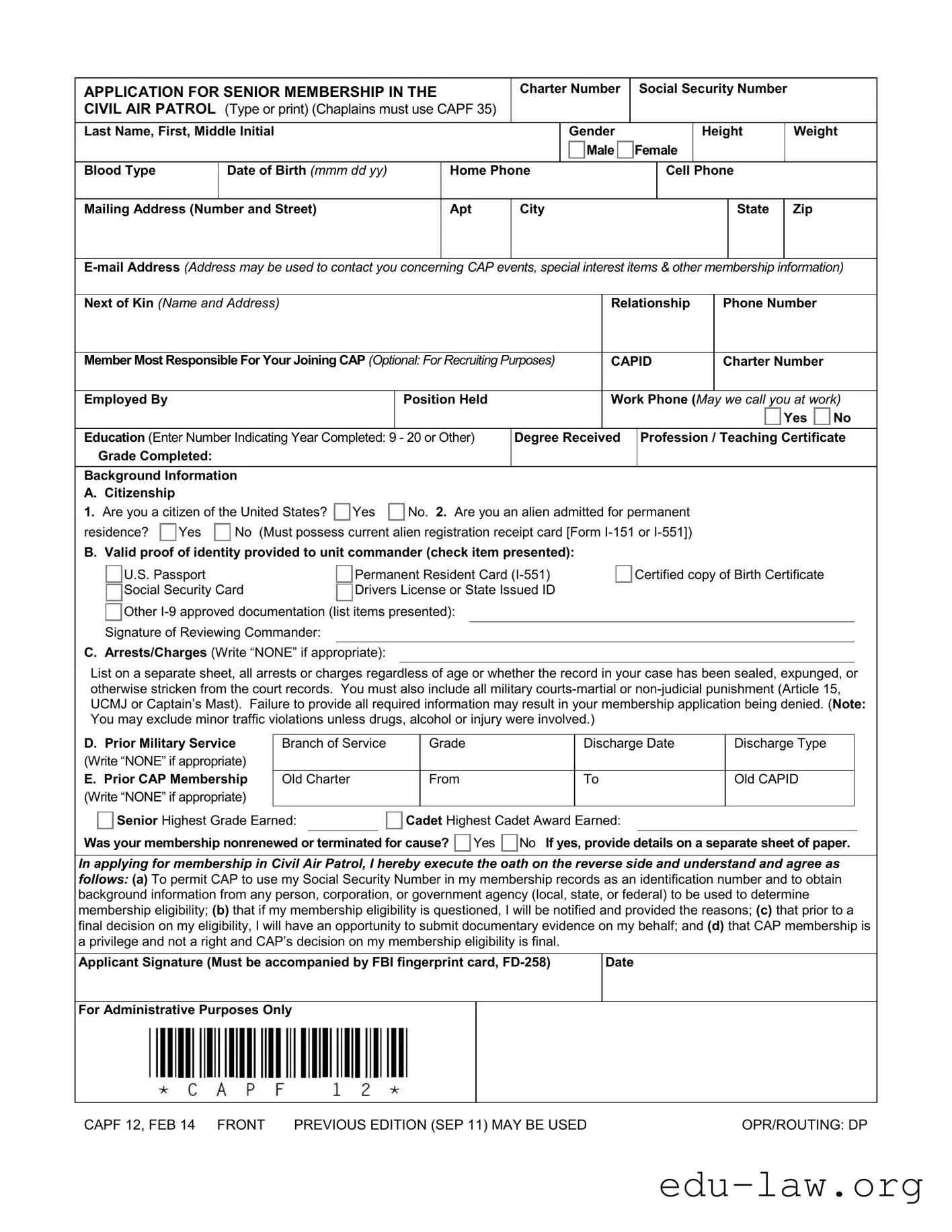 Fill in Your Capf 12 Template