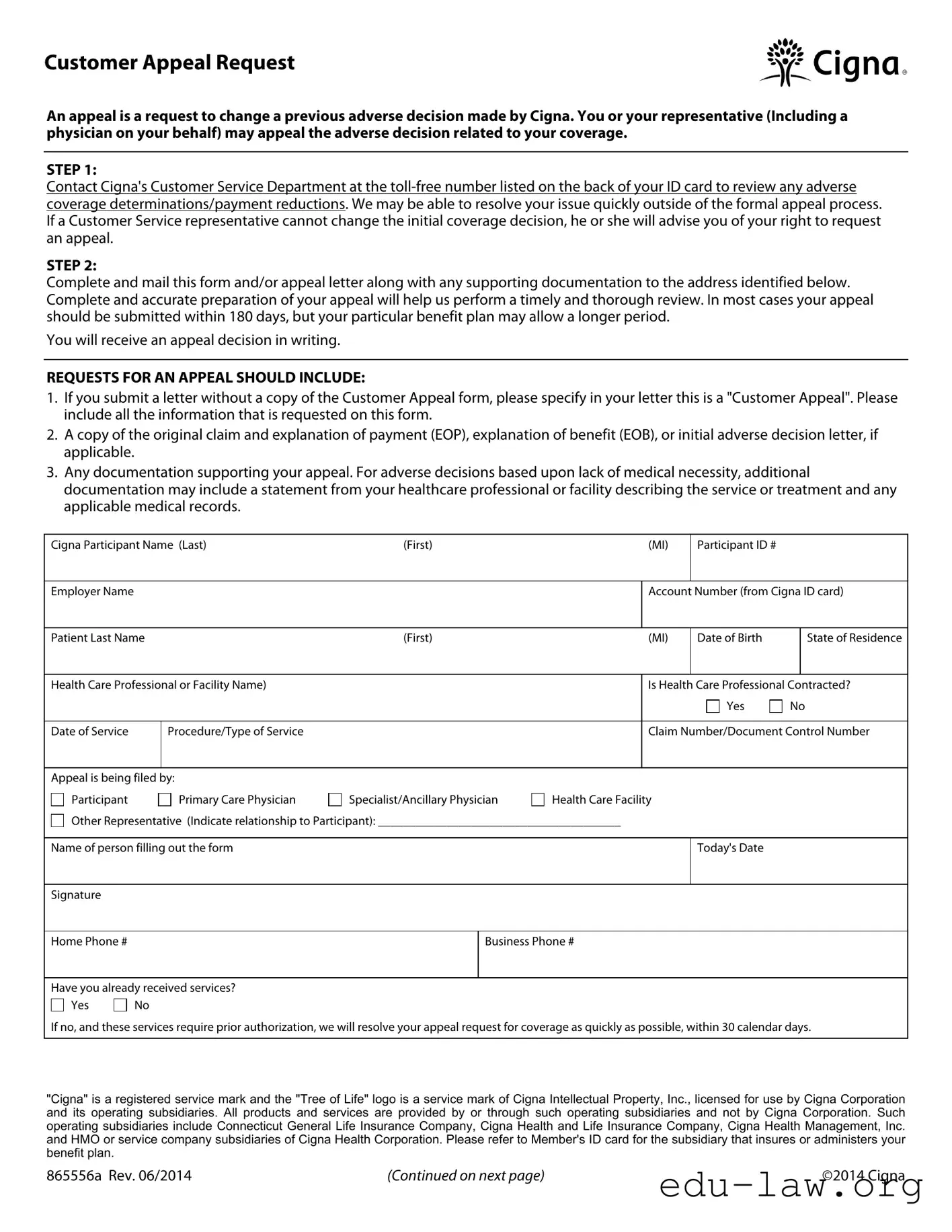 Fill in Your Cigna Appeal Template