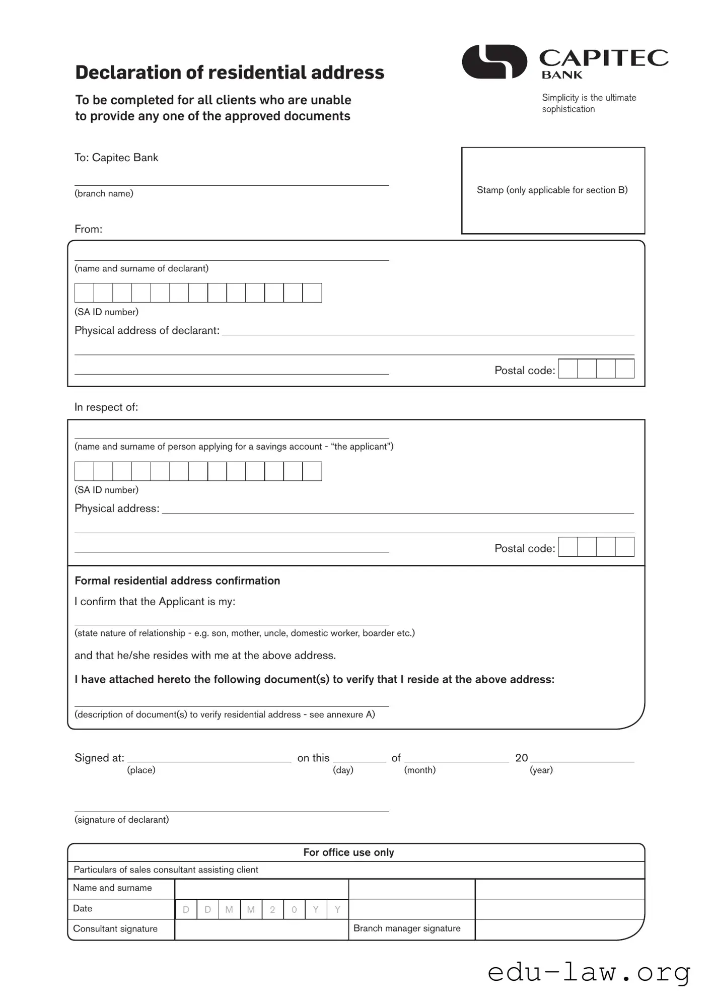 Fill in Your Capitec Bank Opening Template