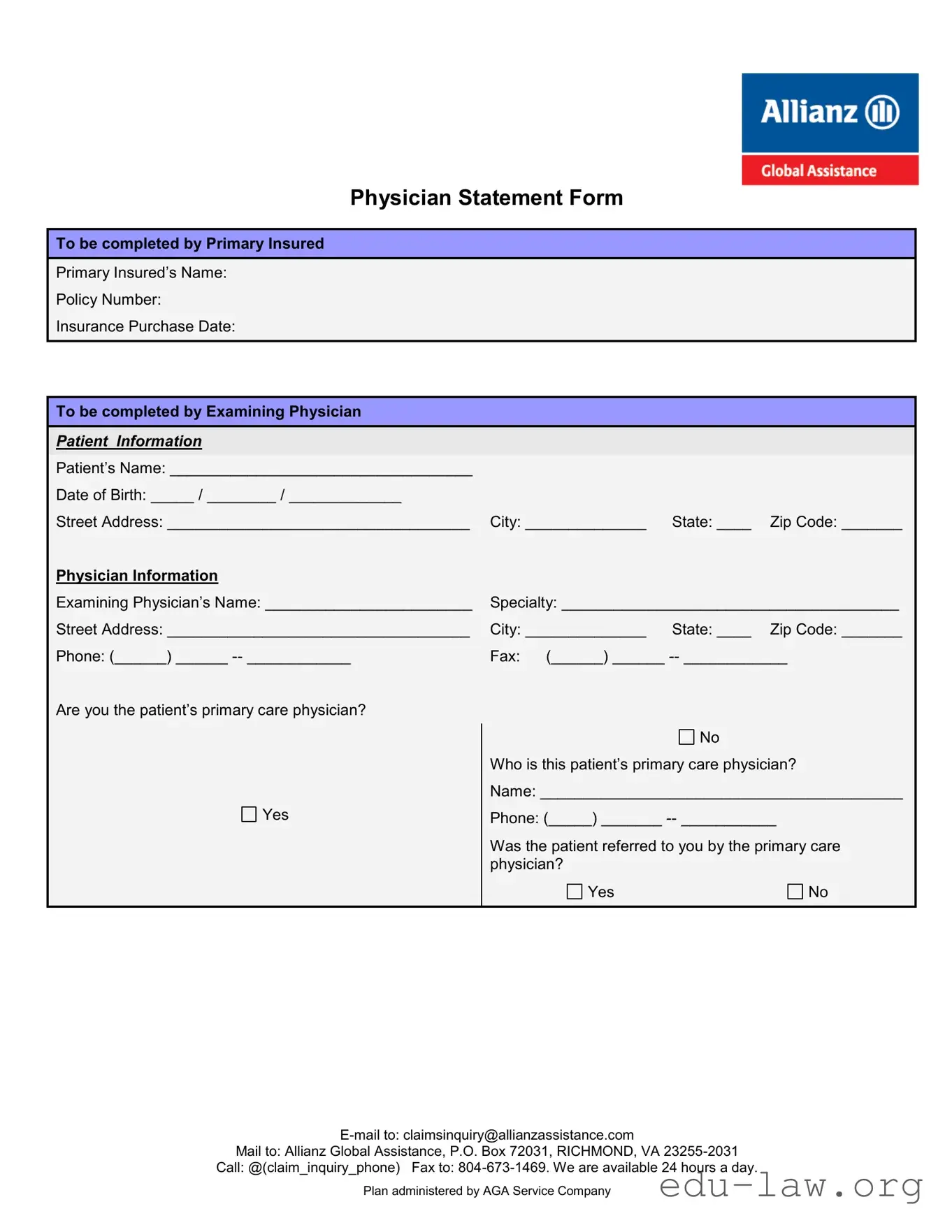 Fill in Your Physician Statement Template