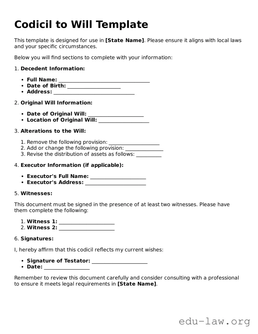 Codicil to Will Template