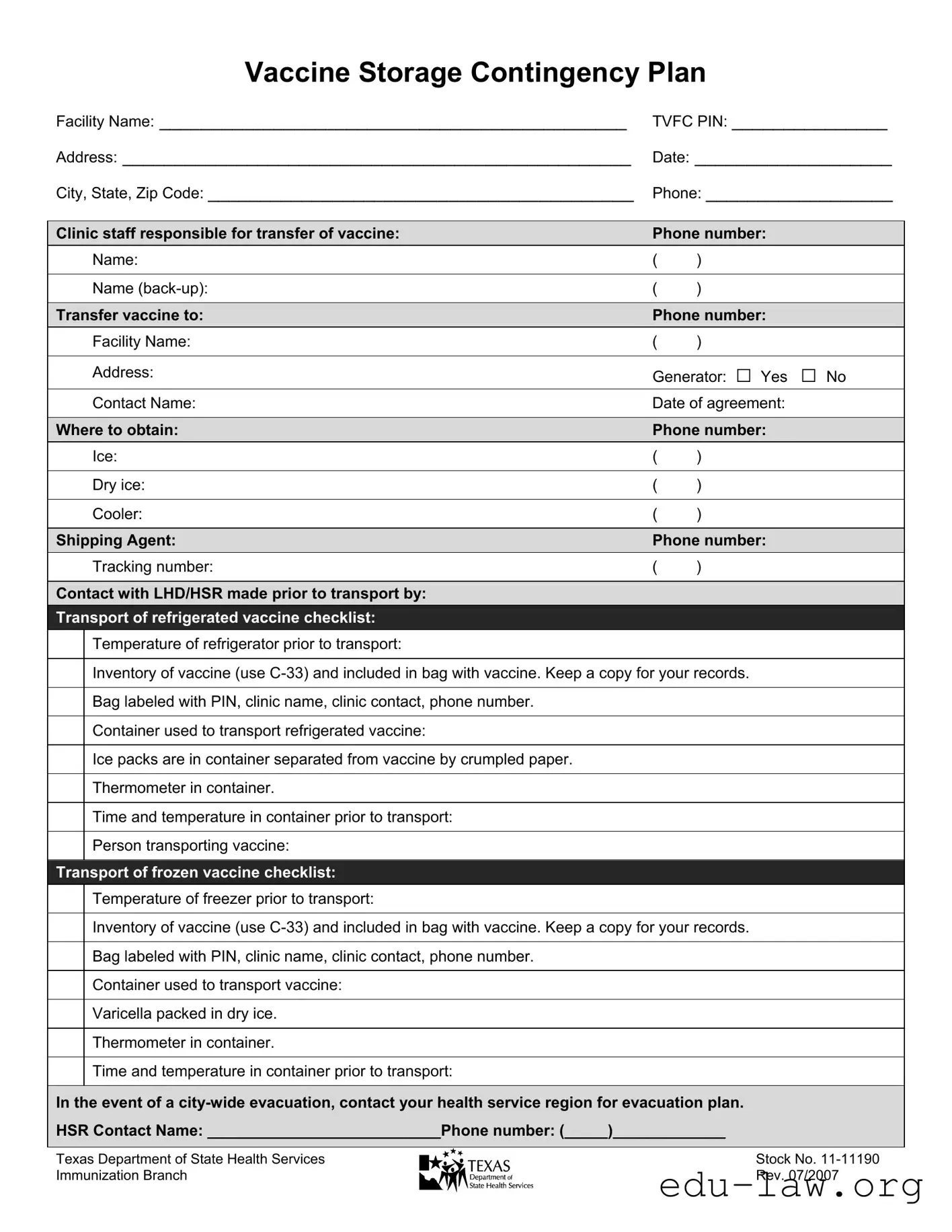Fill in Your Contingency Plan For Vaccine Storage Template