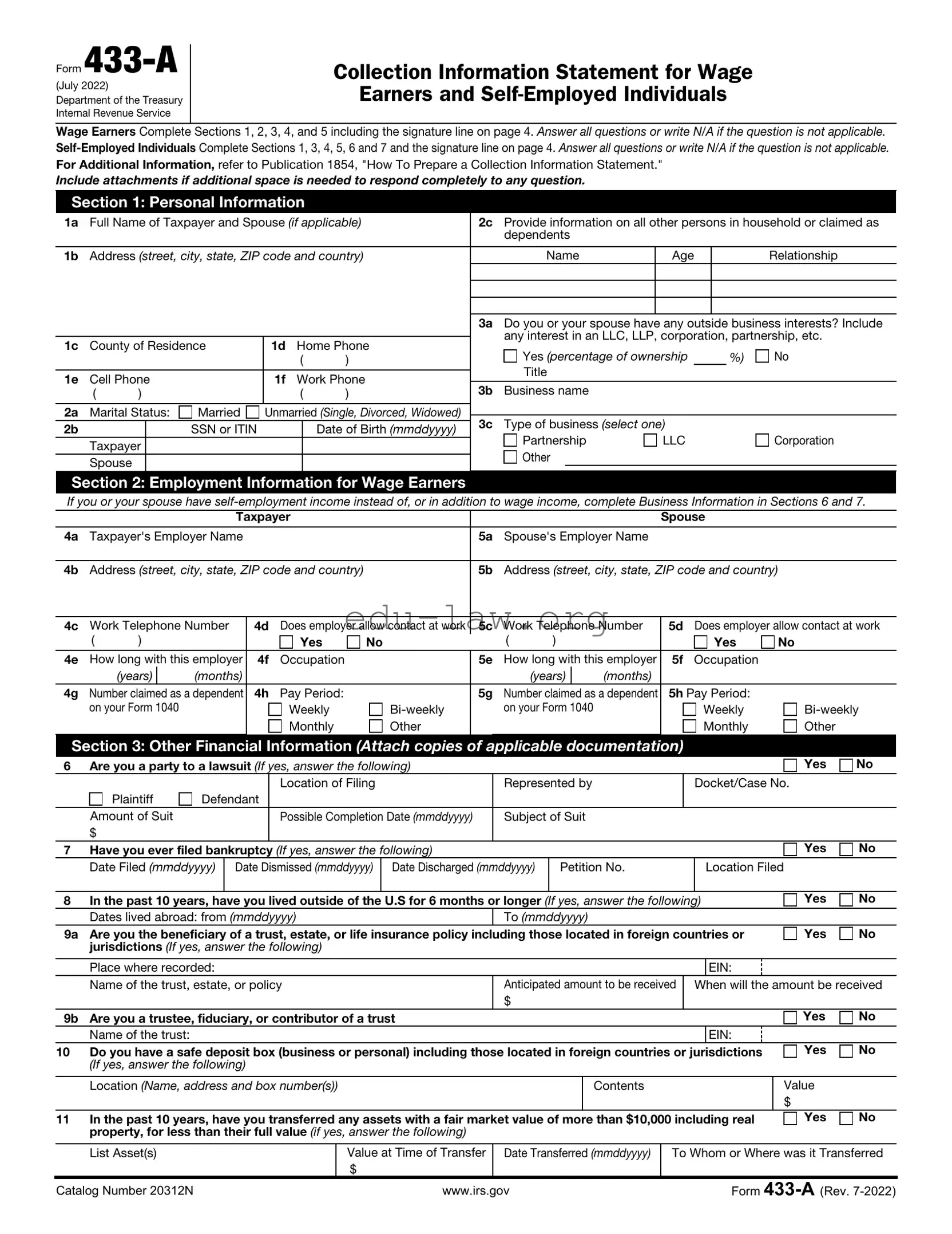 Fill in Your IRS 433-A Template