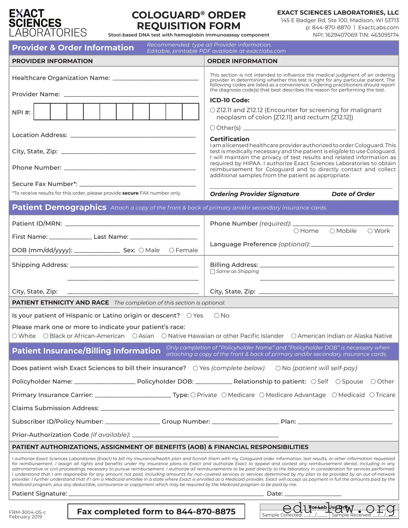 Fill in Your Cologuard Order Template