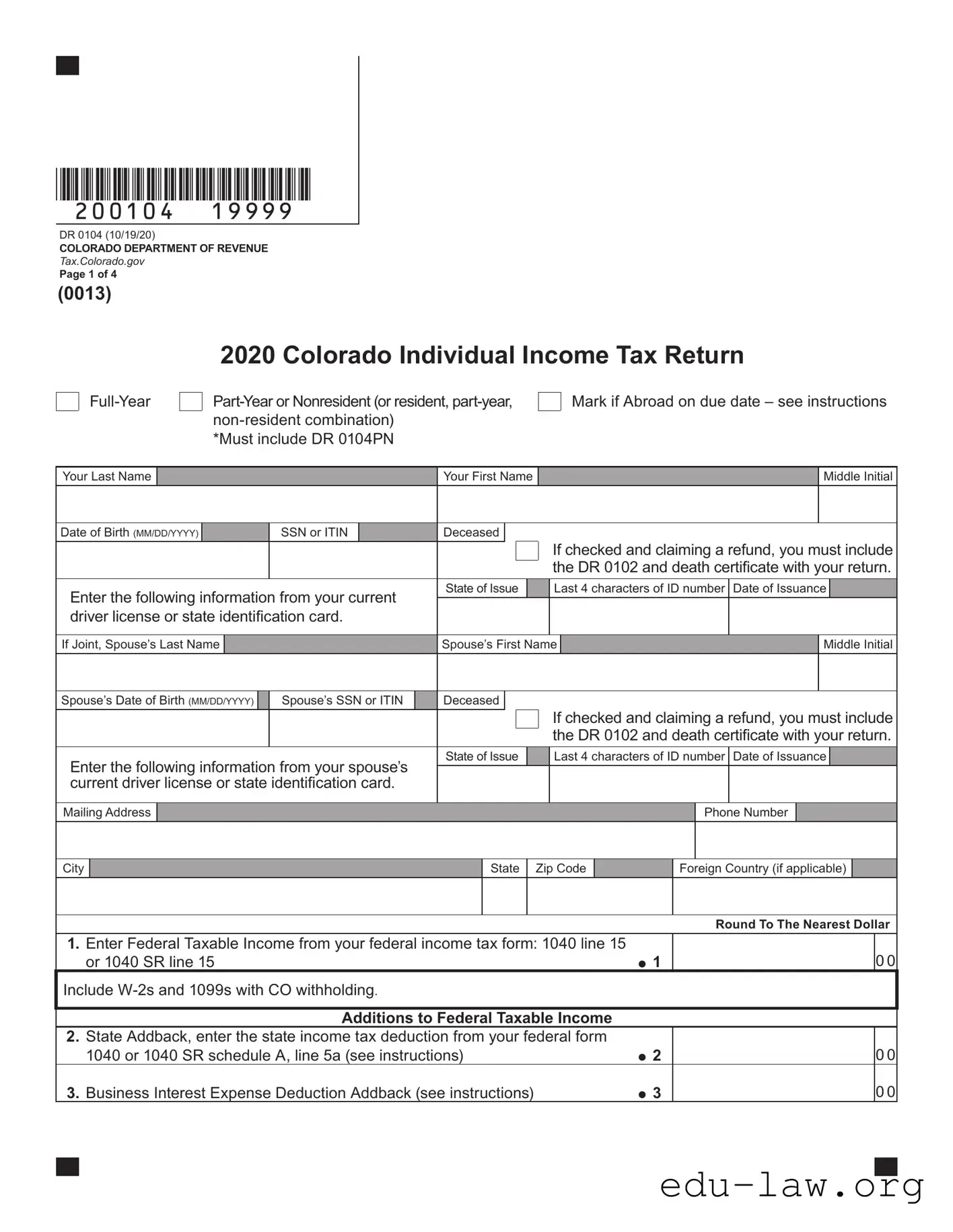 Fill in Your Colorado 104 Template