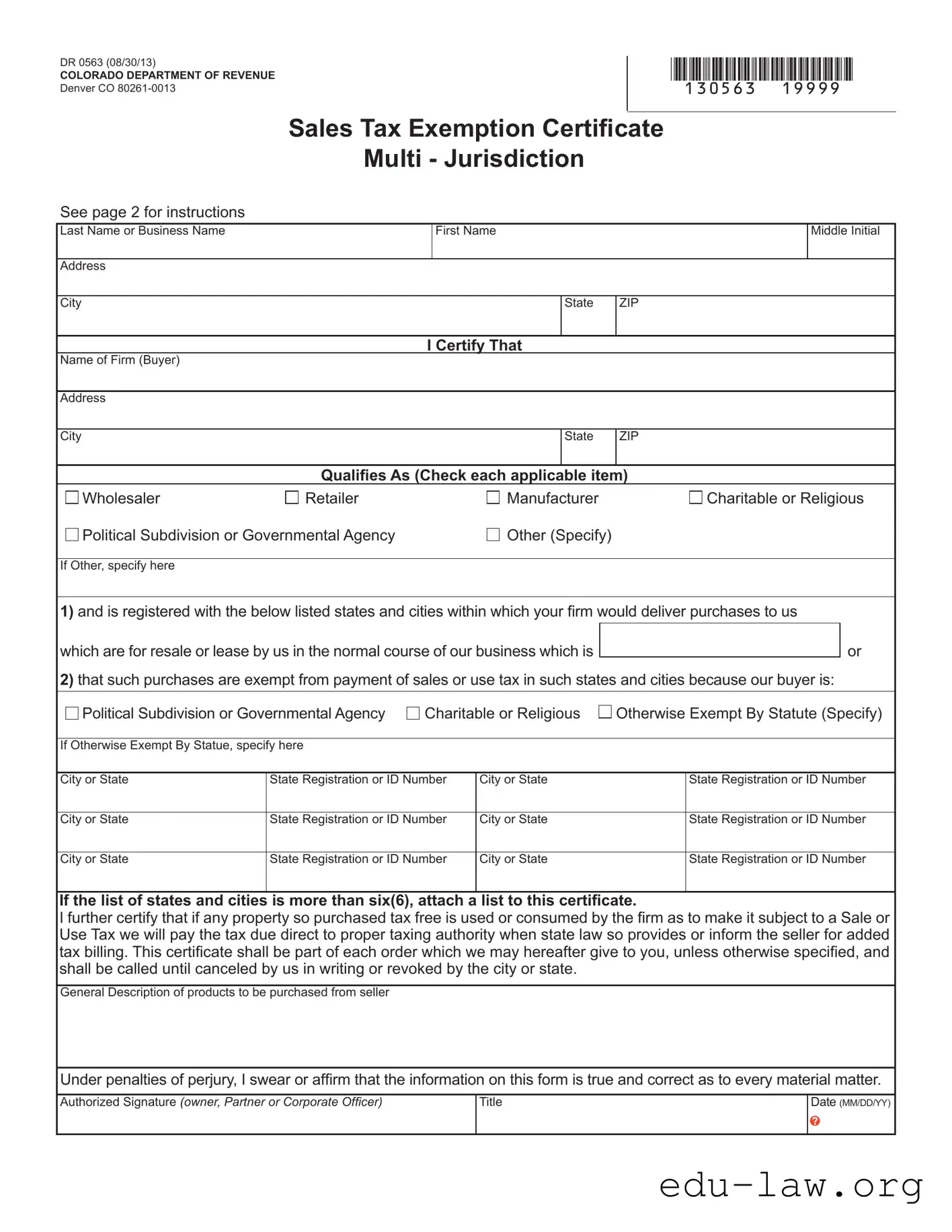 Fill in Your Colorado Exemption Template