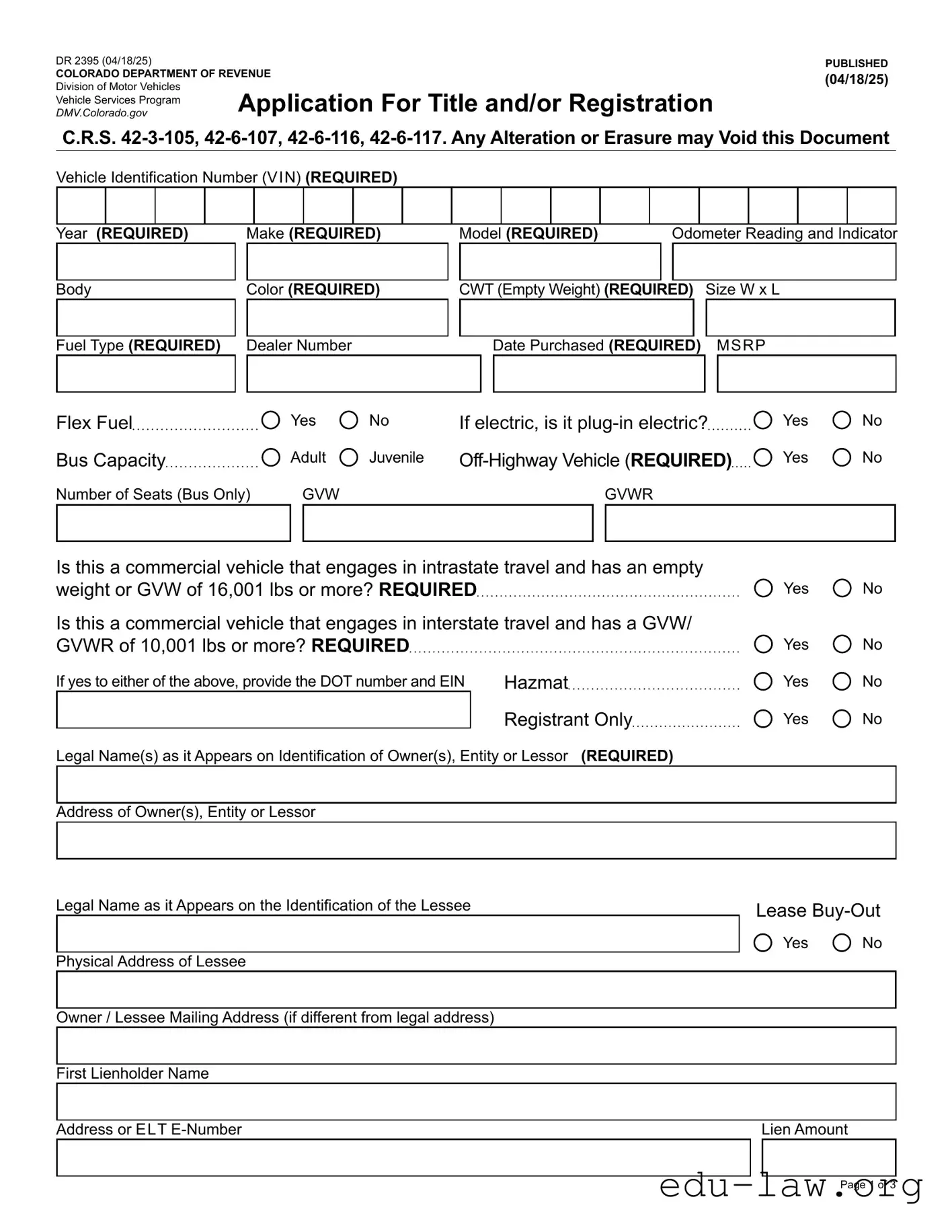 Fill in Your Colorado Dr 2395 Template