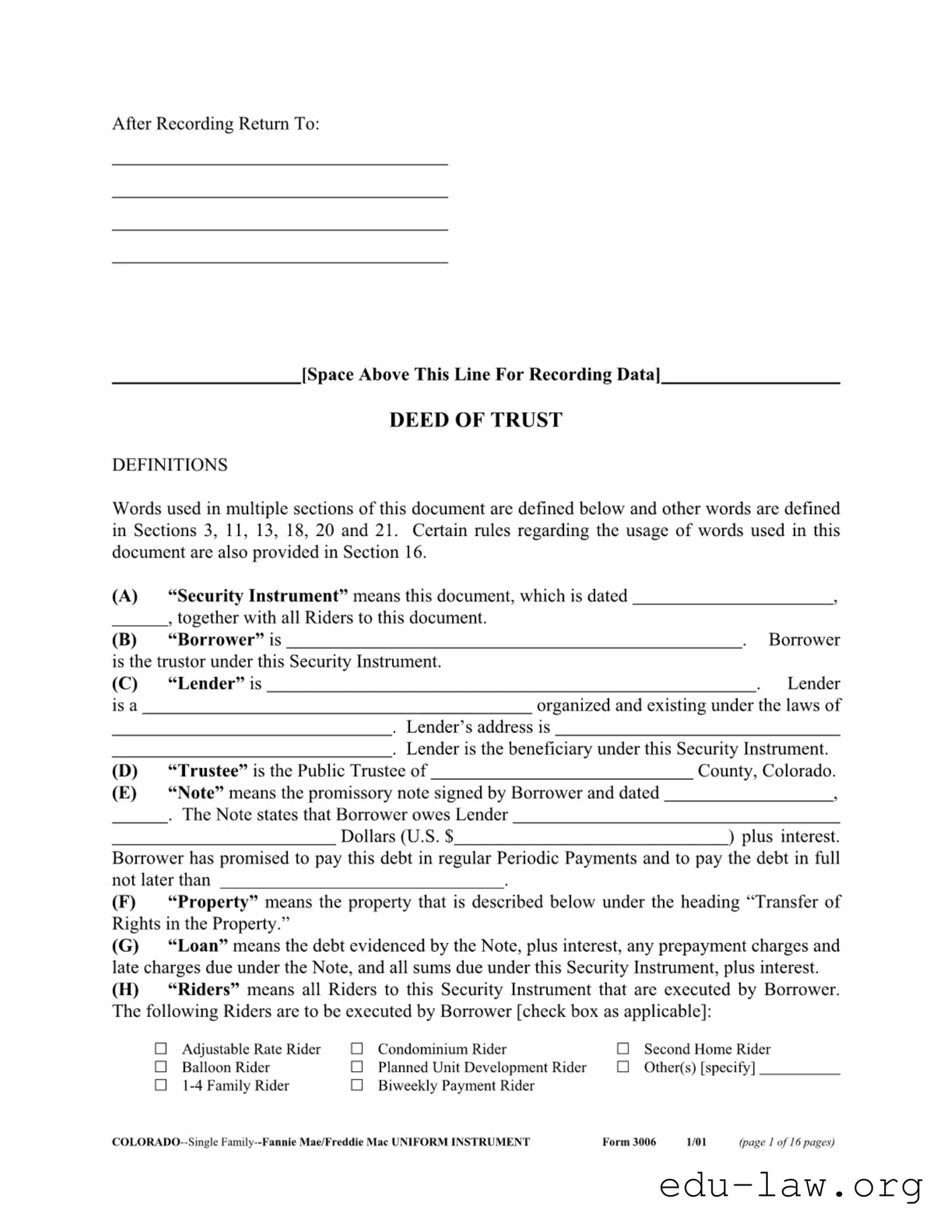 Fill in Your Colorado 3006 Template