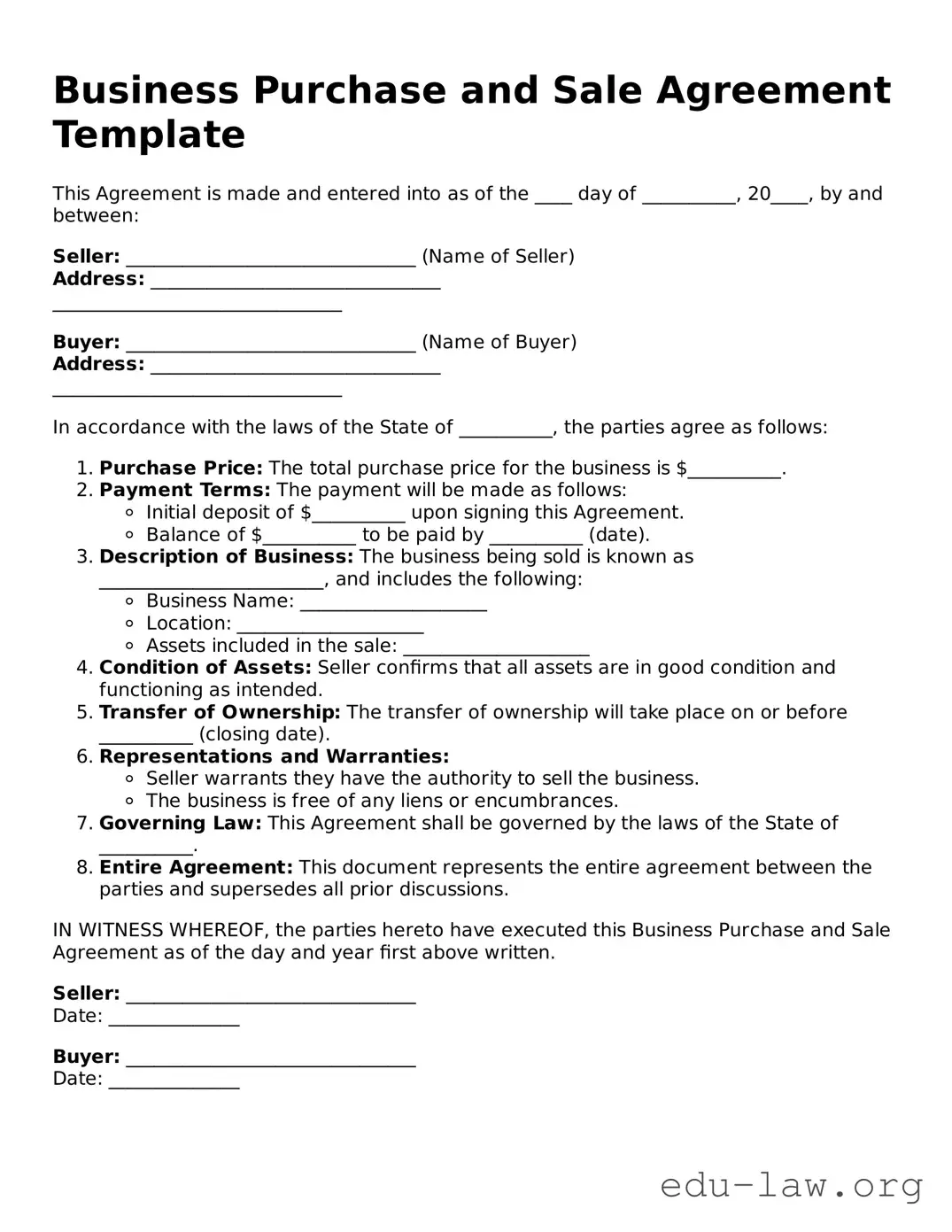 Business Purchase and Sale Agreement Template