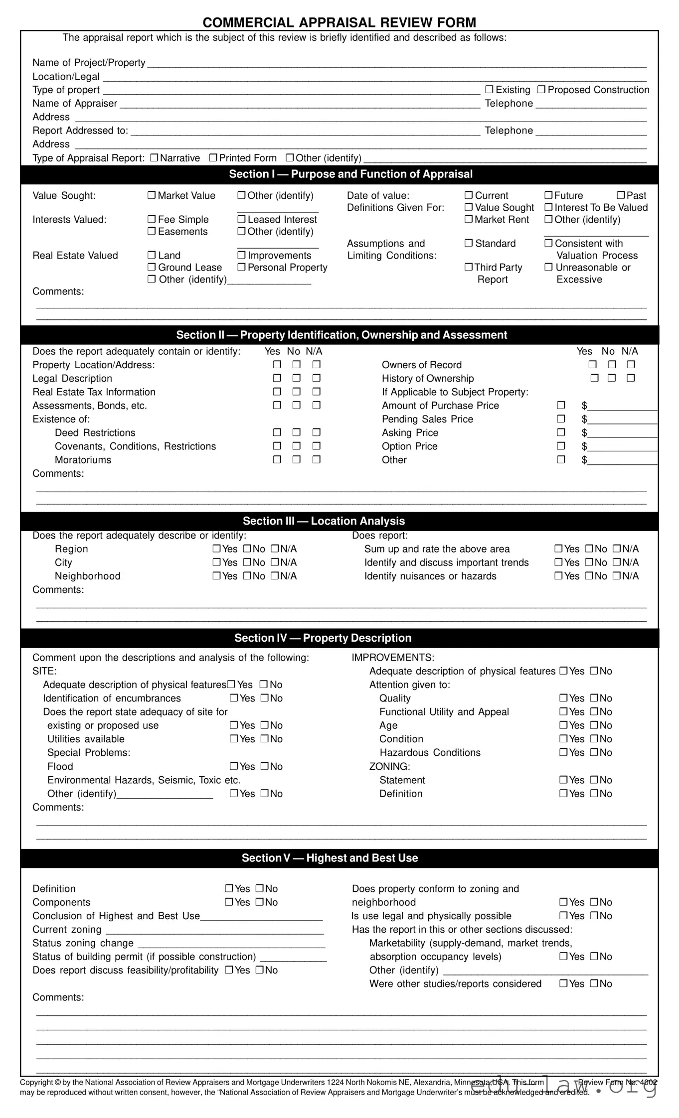 Fill in Your Review Commercial Appraisal Template
