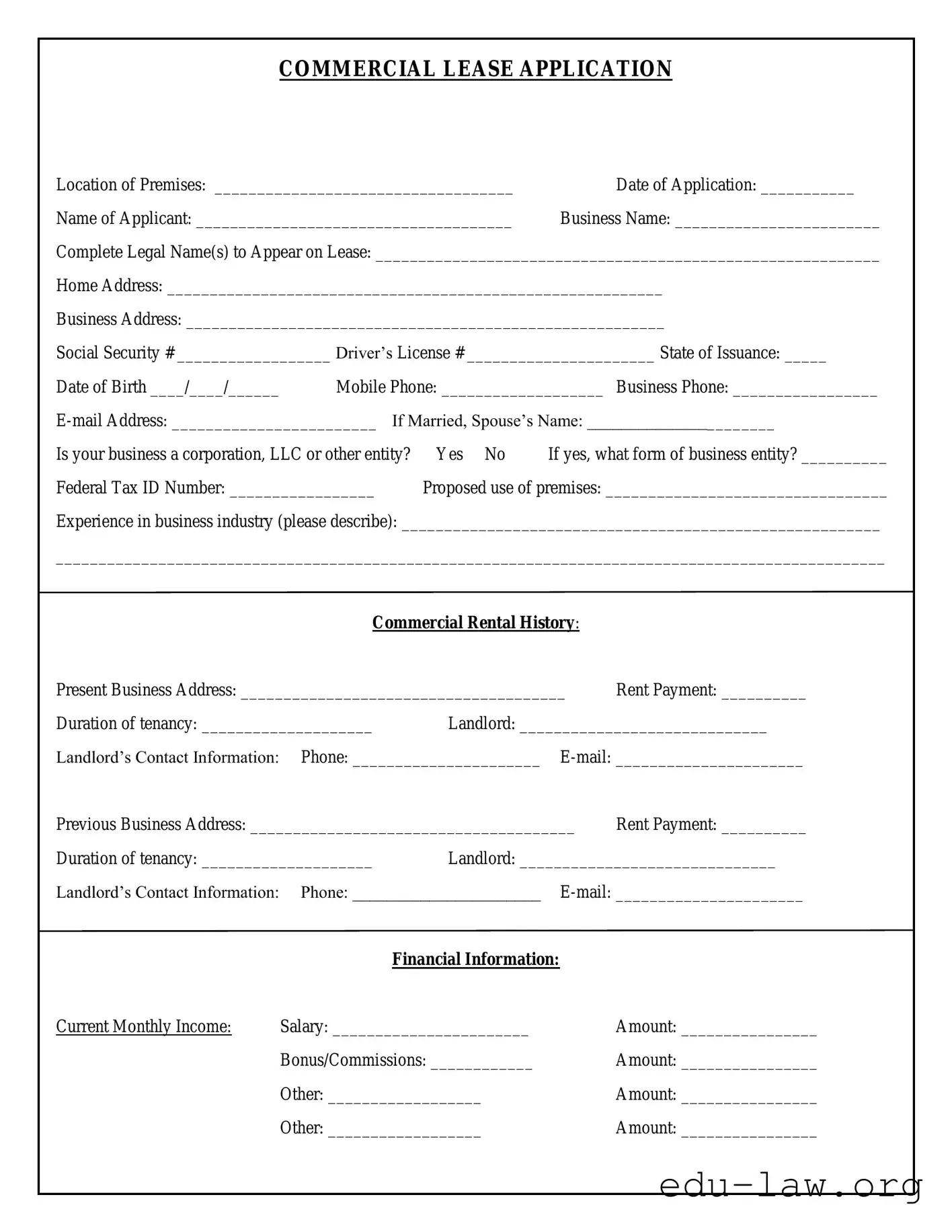 Fill in Your Commercial Lease Application Template