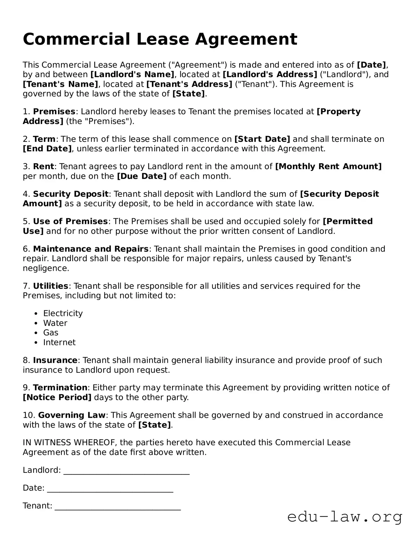 Commercial Lease Agreement Template