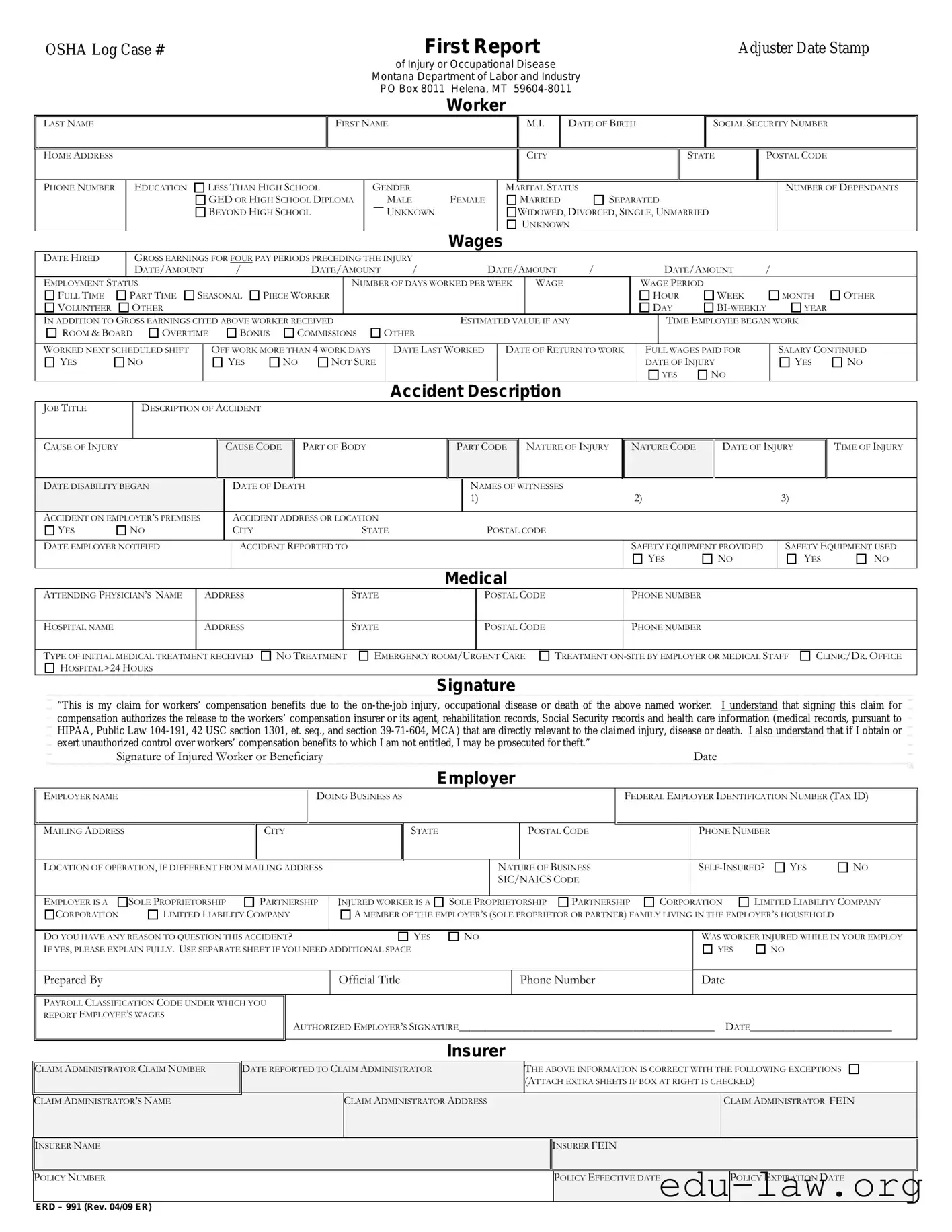 Fill in Your Erd 991 Template