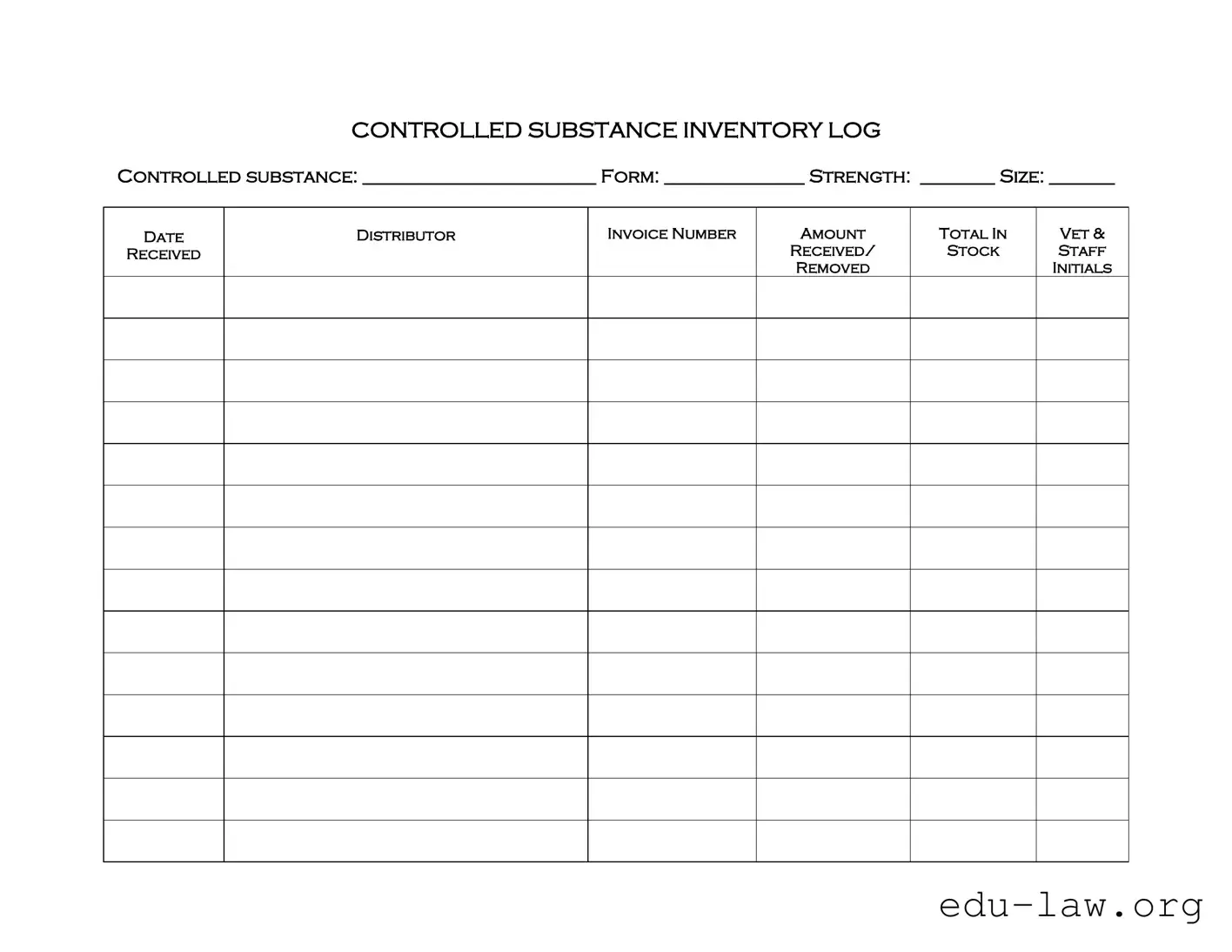 Fill in Your Controlled Drug Log Template