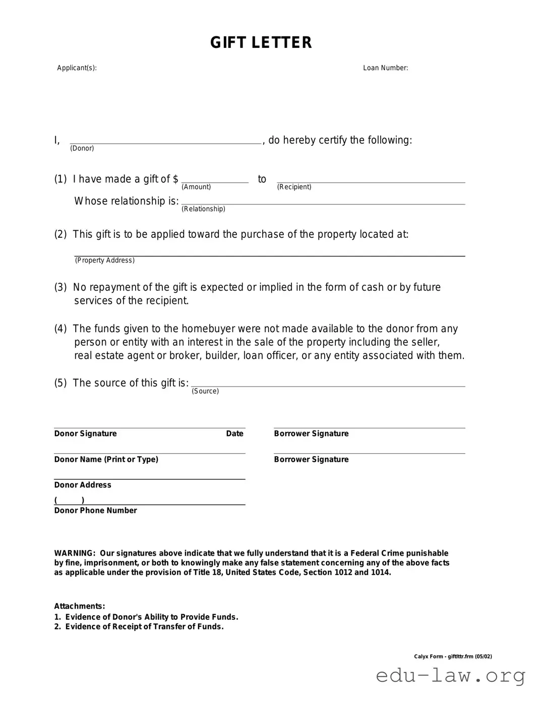 Fill in Your Gift Letter Template