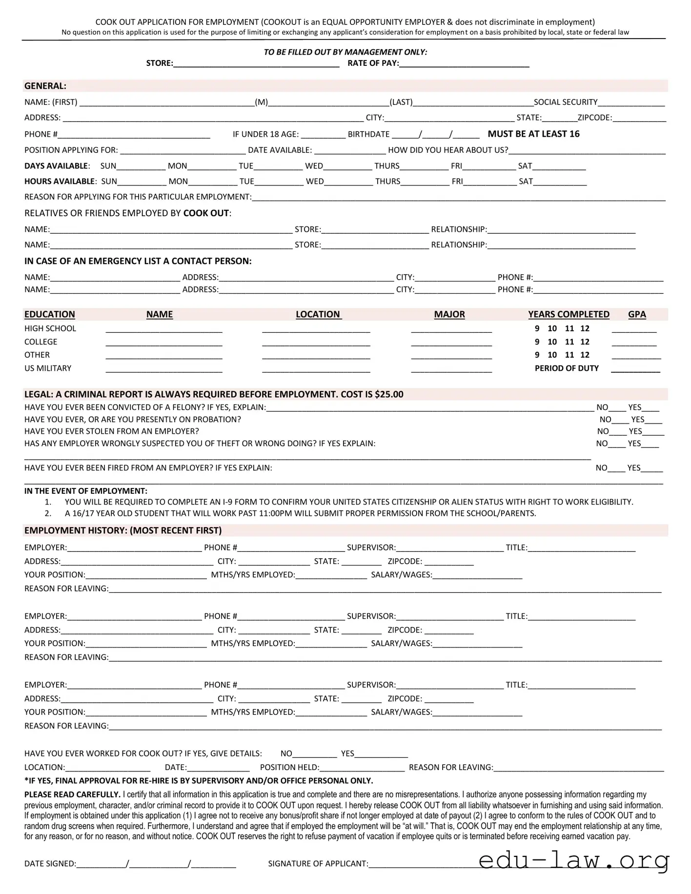 Fill in Your Cookout Application Template
