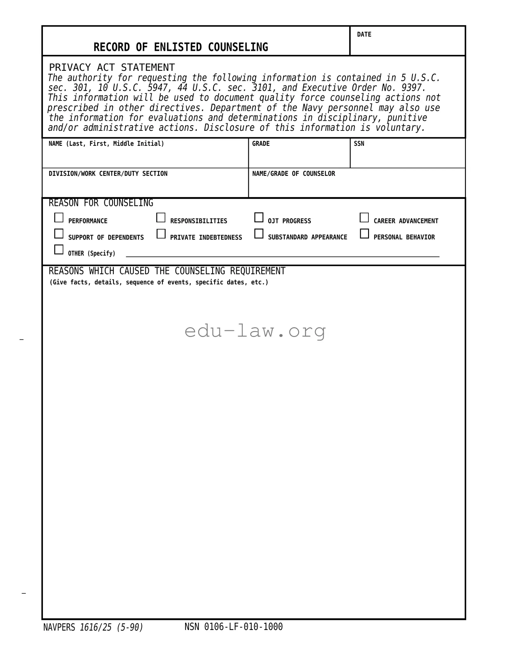 Fill in Your Navpers 1616 25 Template