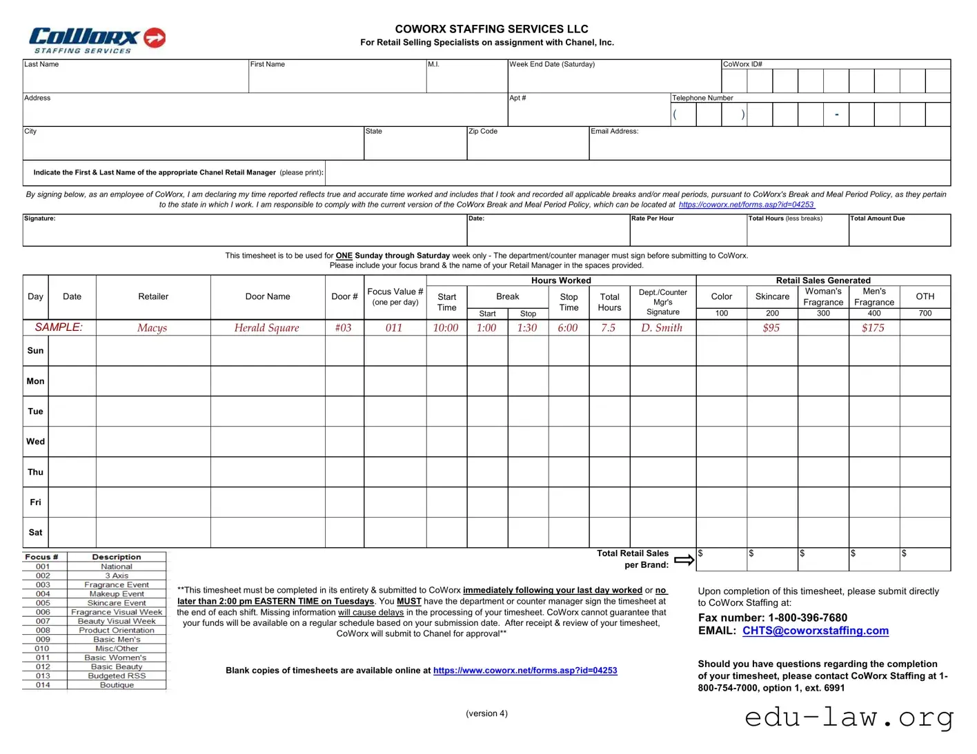Fill in Your Coworx Staffing Timesheet Template