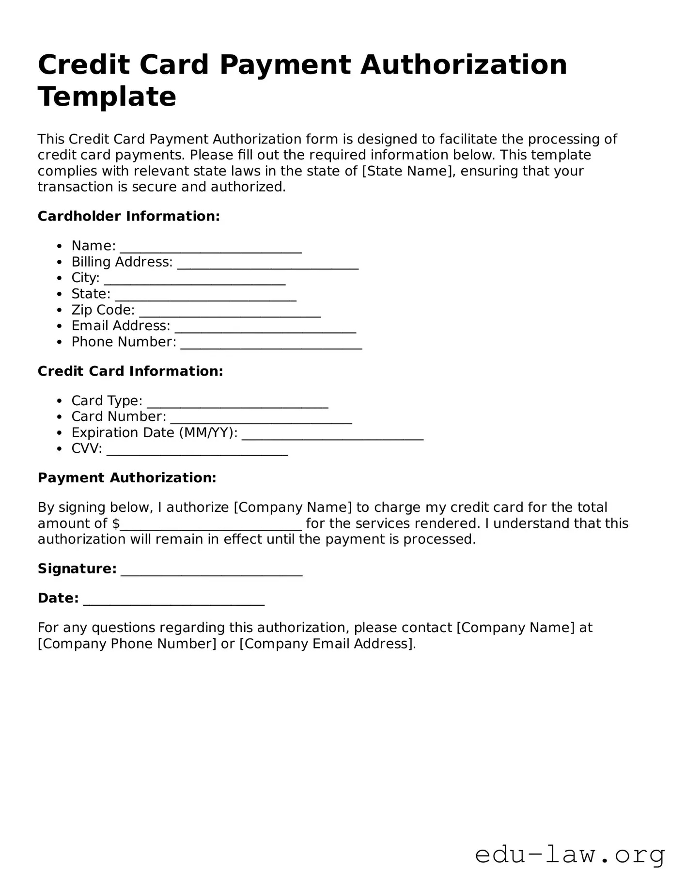 Credit Card Payment Authorization Template