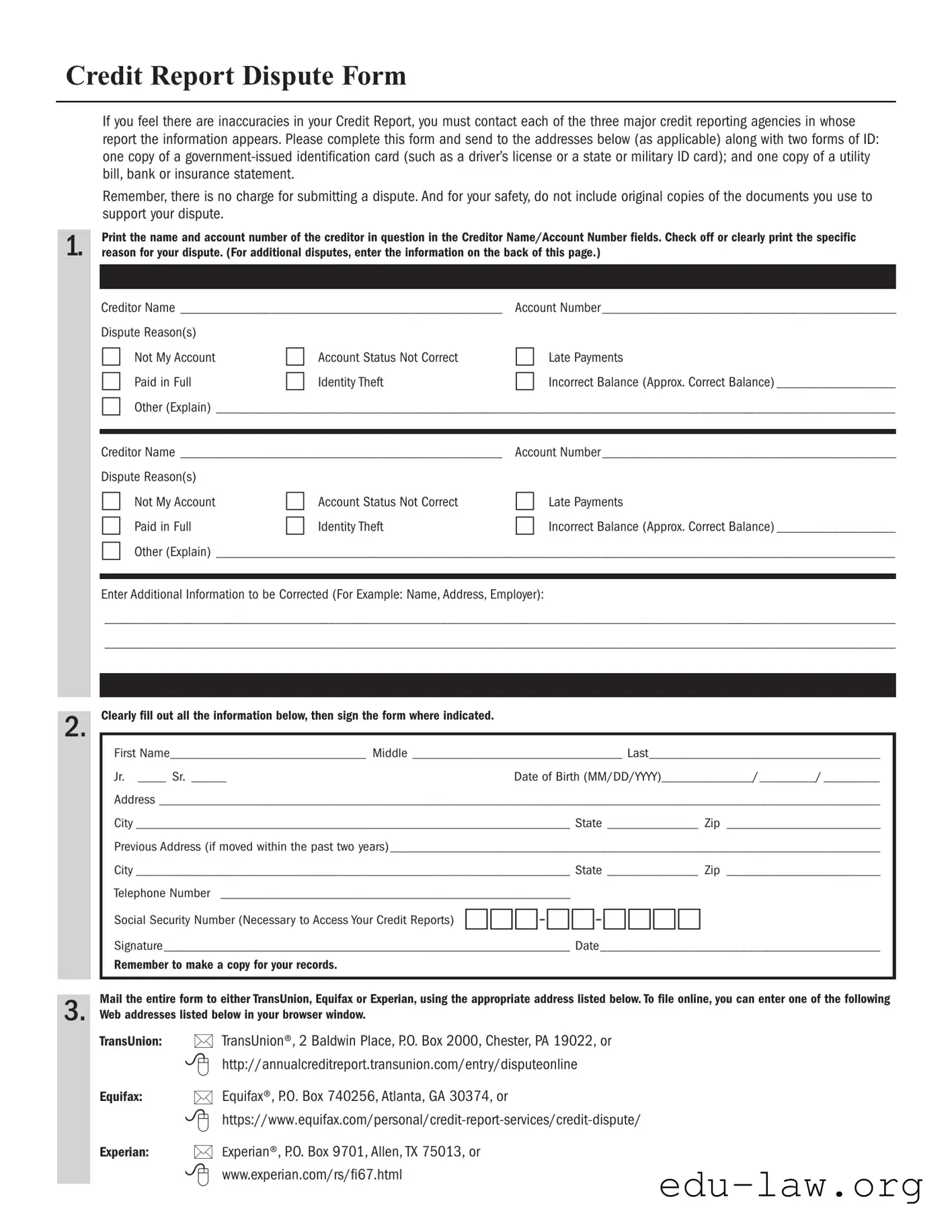Fill in Your Credit Report Dispute Template