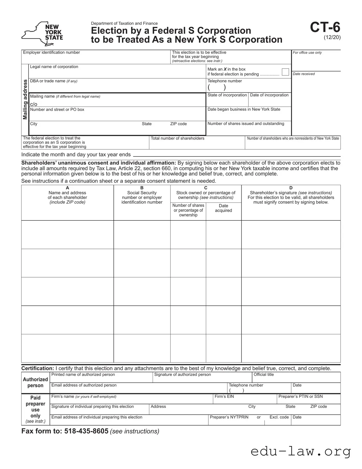 Fill in Your Fill Out Ct 6 Template