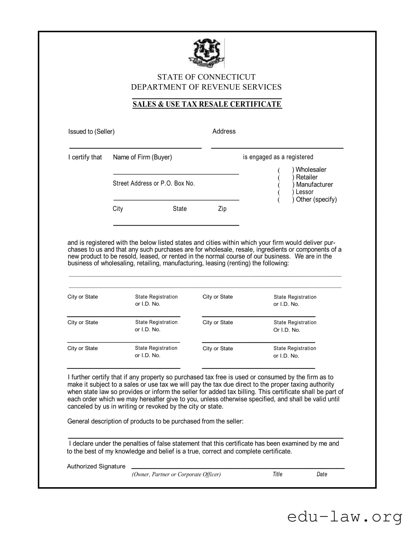 Fill in Your Ct Resale Certificate Template