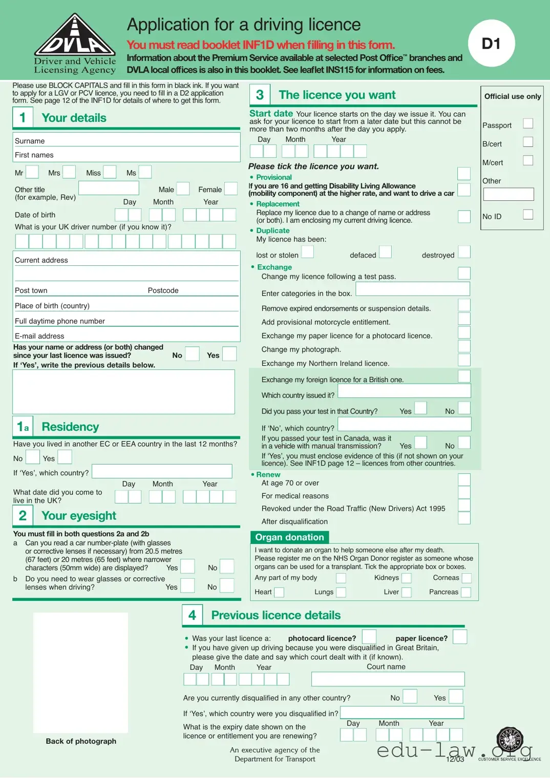 Fill in Your D1 Dvla Template