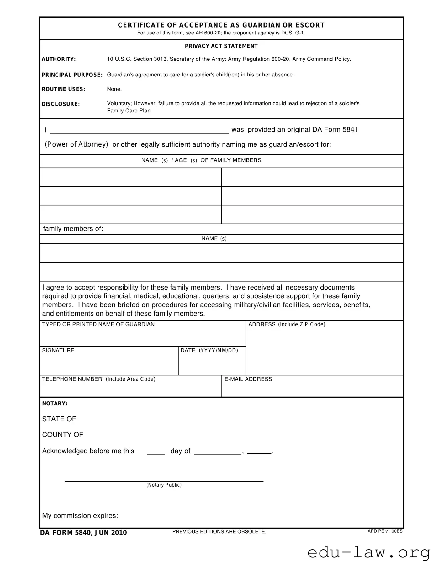 Fill in Your Da 5840 Template