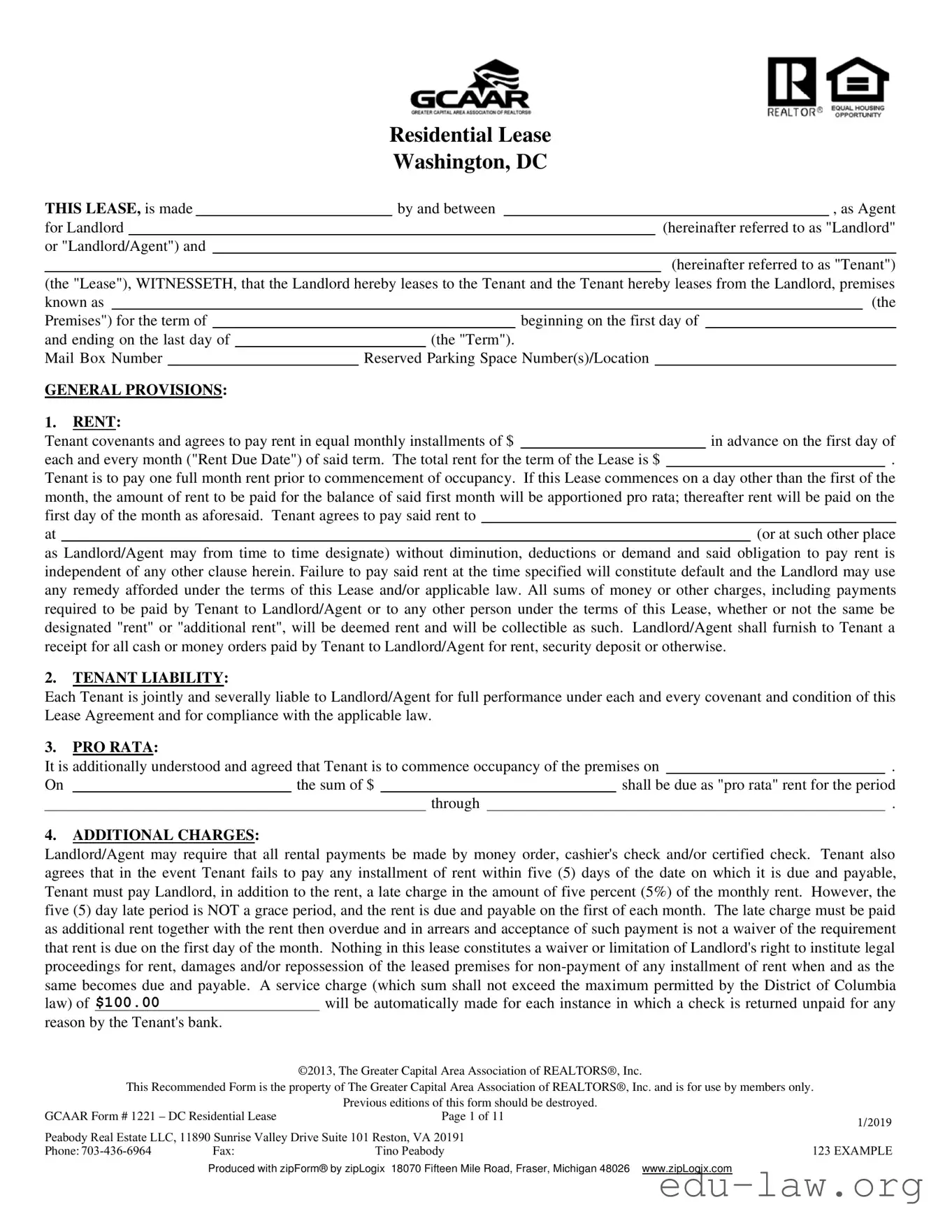 Fill in Your Washington Dc Residential Lease Agreement Template