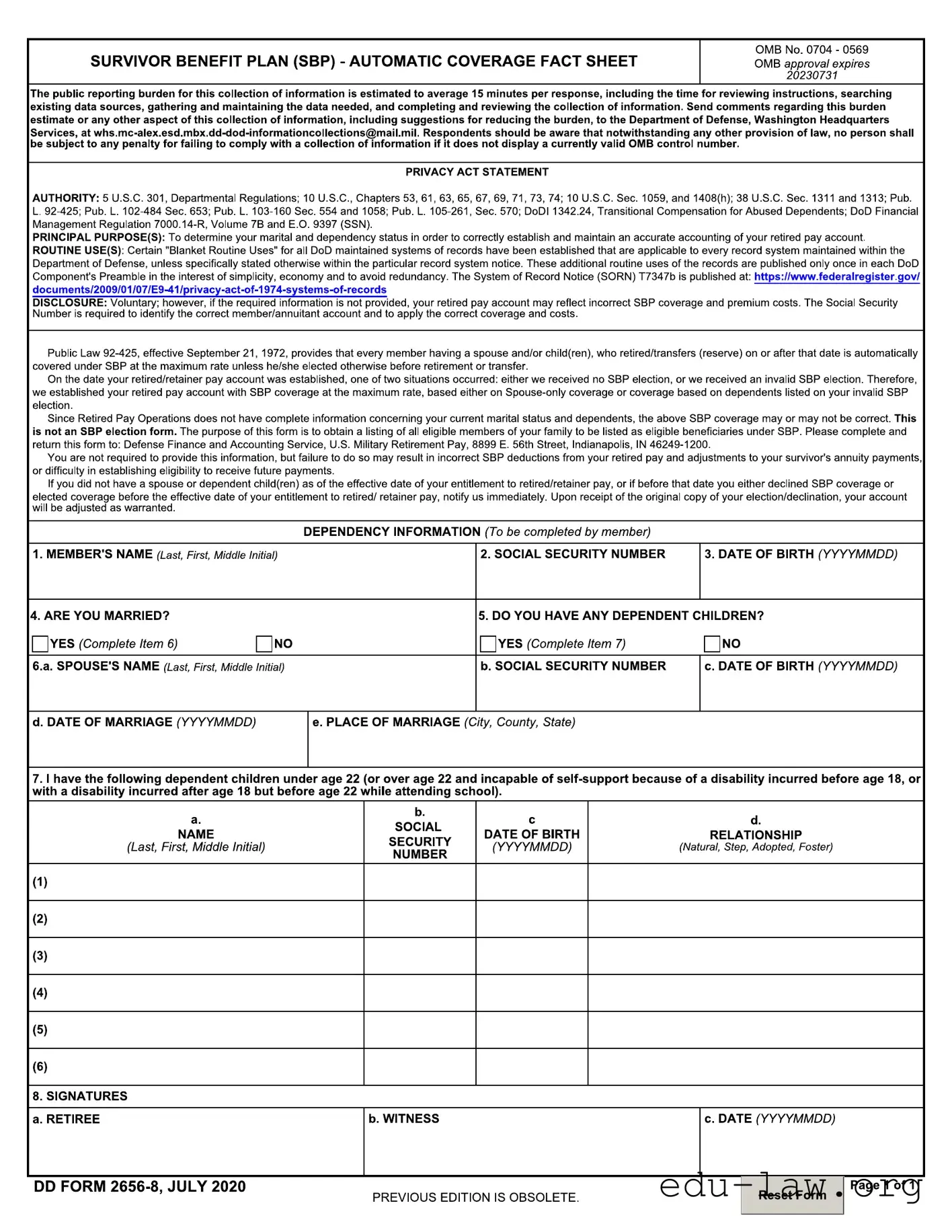 Fill in Your Dd 2656 8 Template