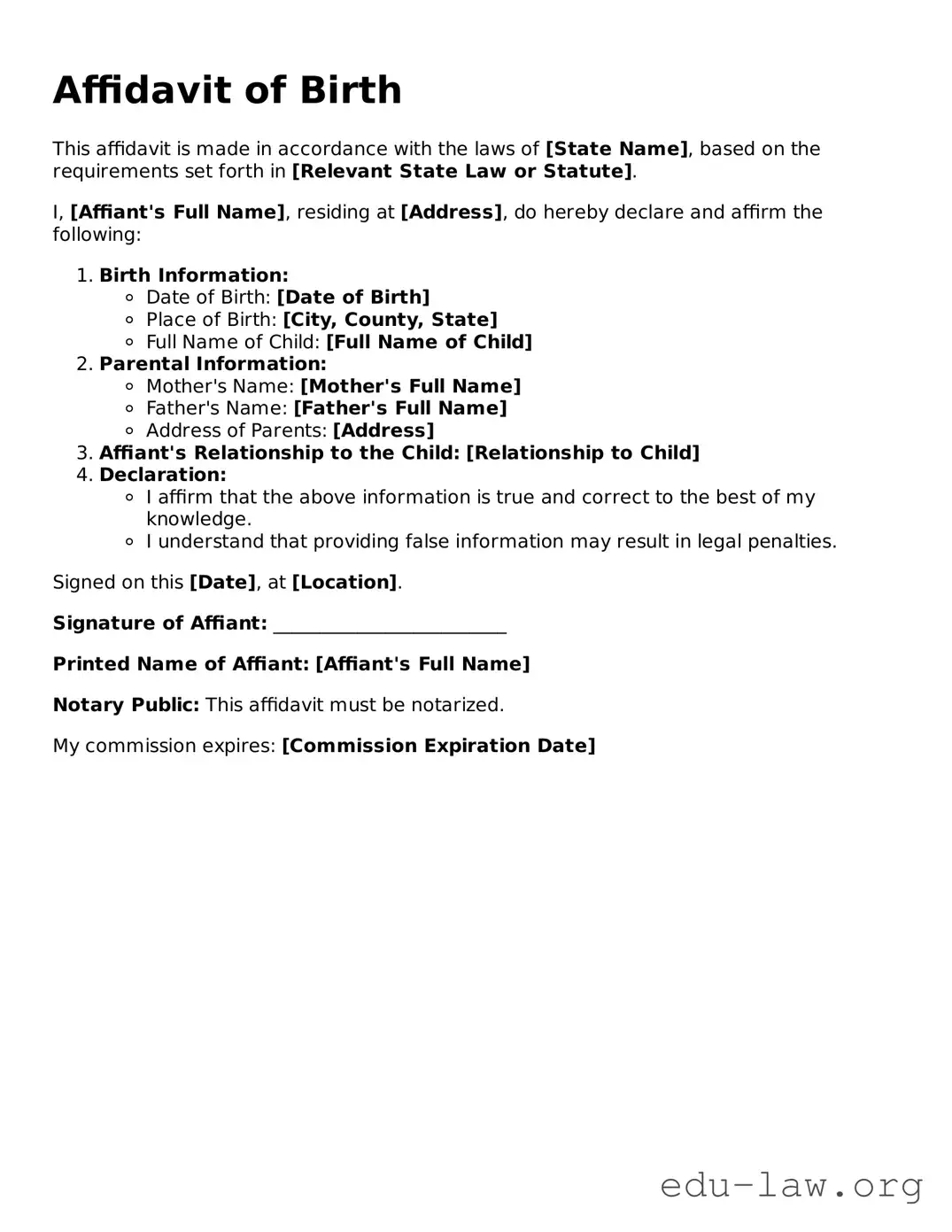 Affidavit of Birth Template